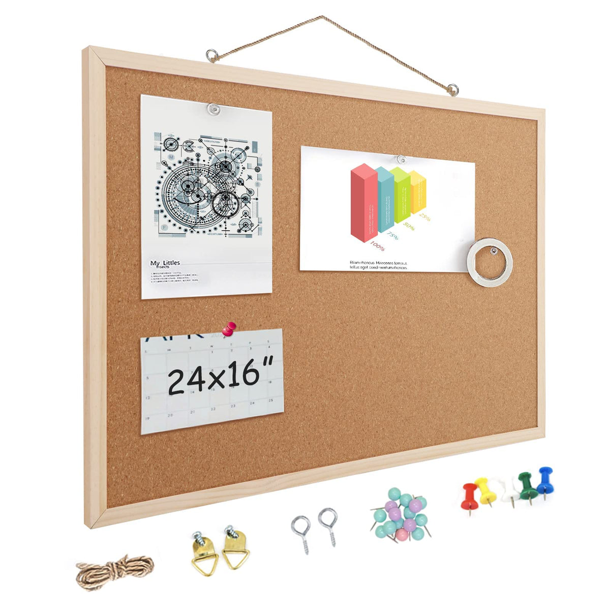 16” x 24” Cork Boards for Walls with Wooden Frame 1pack, Double Sided Office Board for Wall
