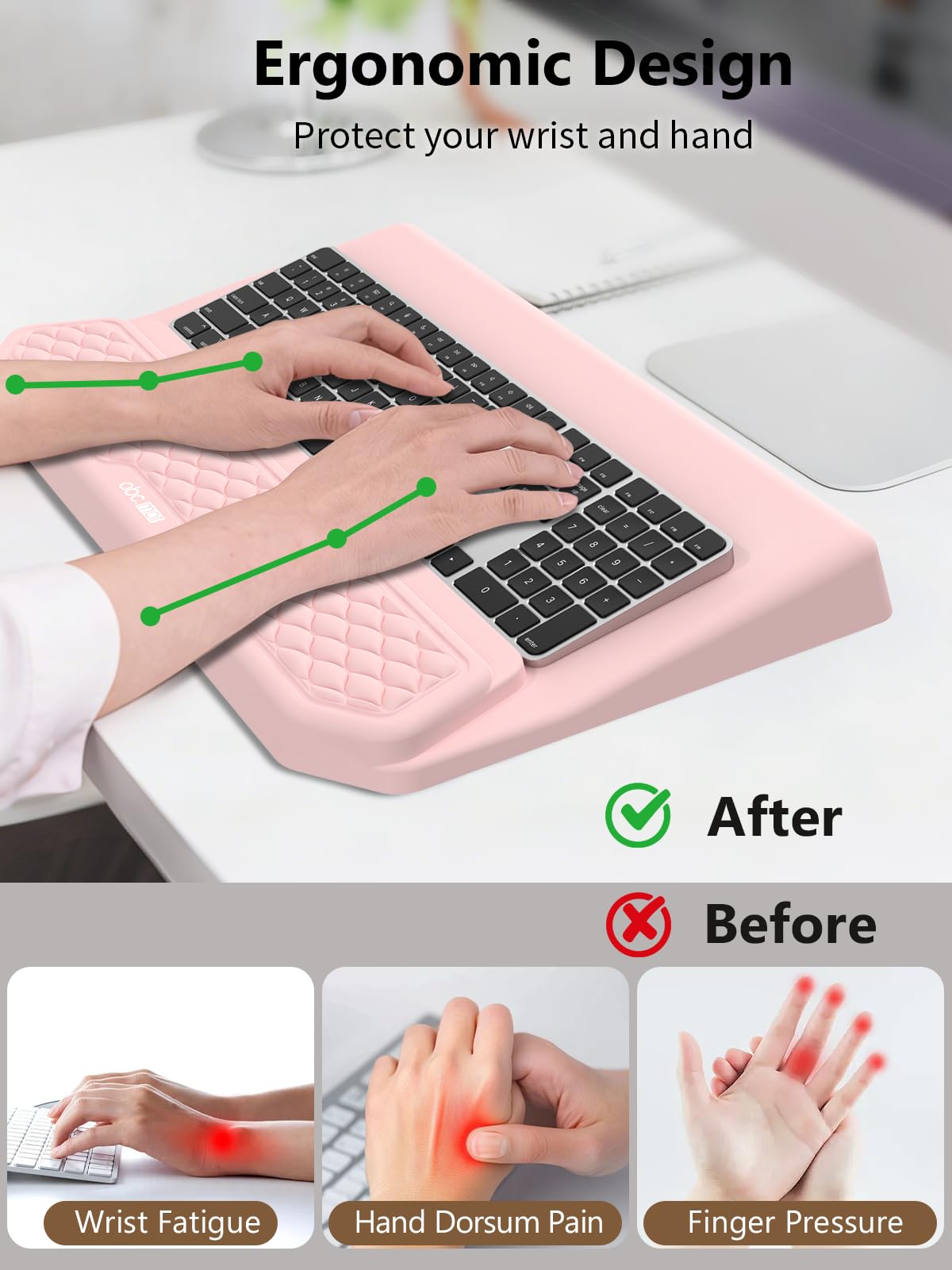 2-in-1 Ergonomic Keyboard Stand with Wrist Rest, Pink