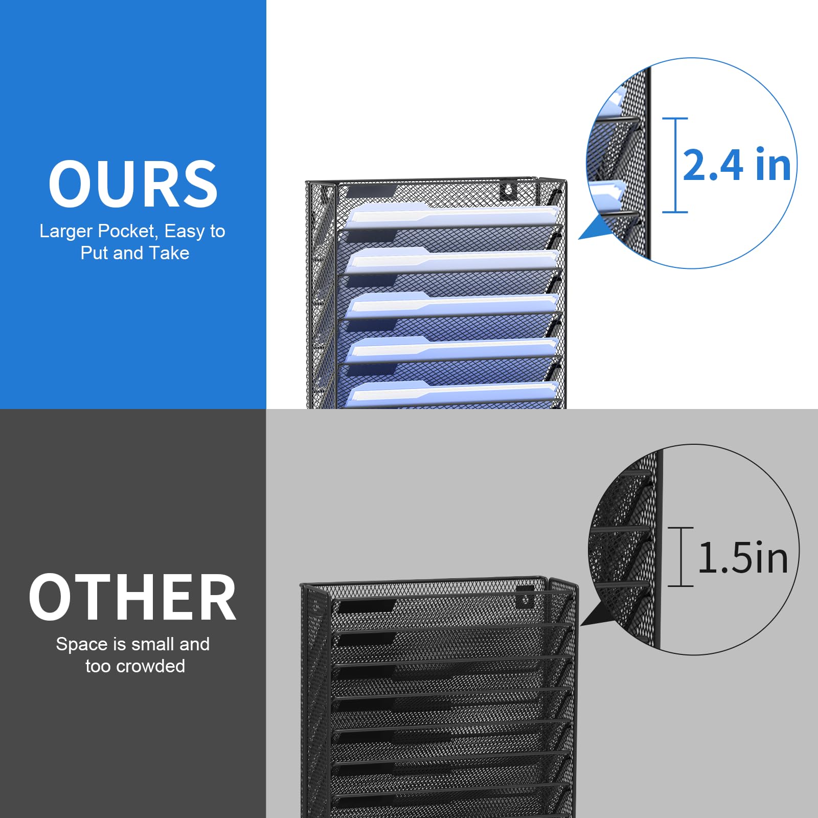 OUTWOLF 15 Tier Wall File Organizer with Hooks, Hanging Wall File Holder Wall Mount Paper Folder