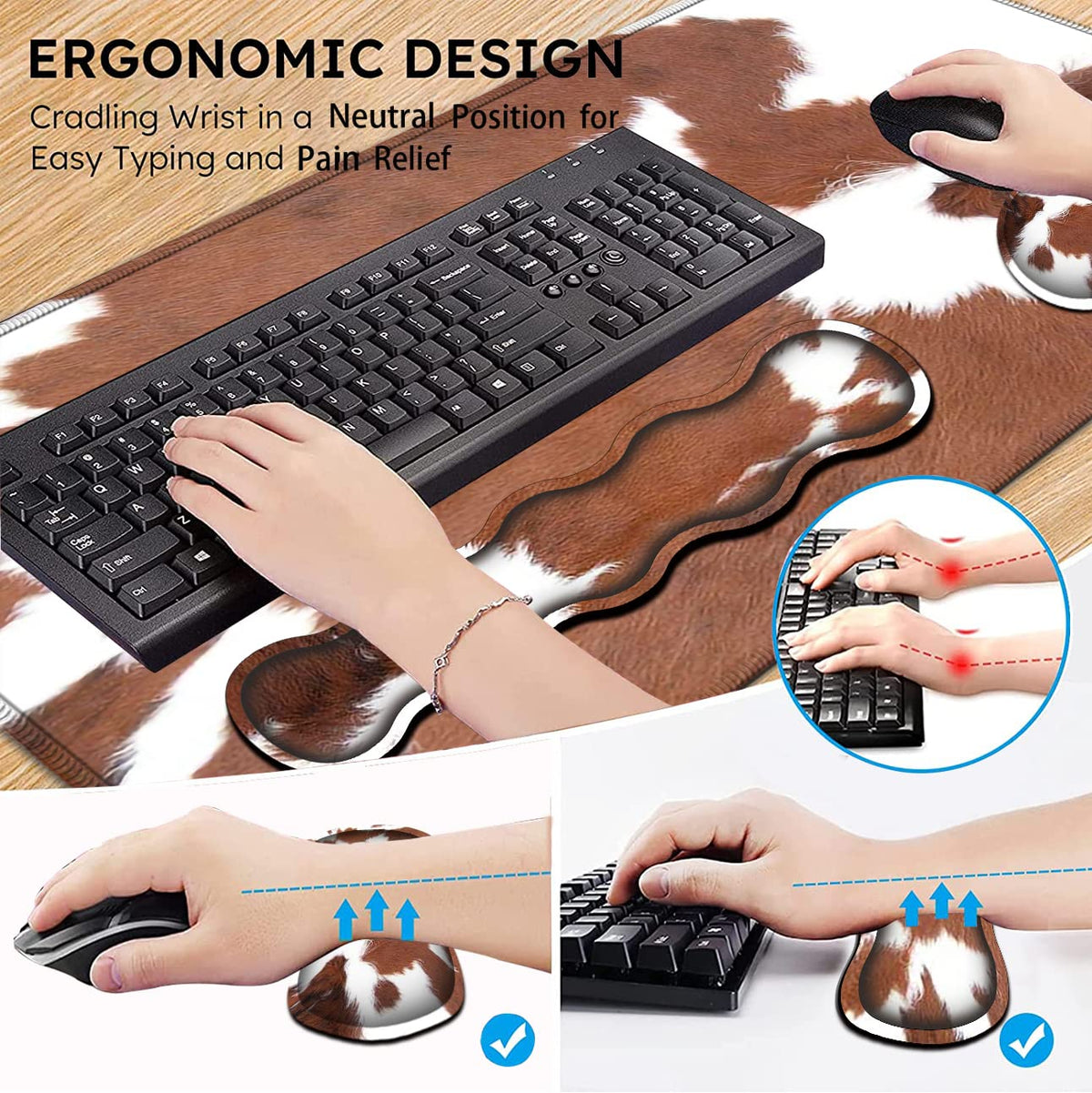 Large Mouse Pad and Gel Mouse Wrist Rest+ Memory Foam Keyboard Wrist Rest Support Set, Non-Slip