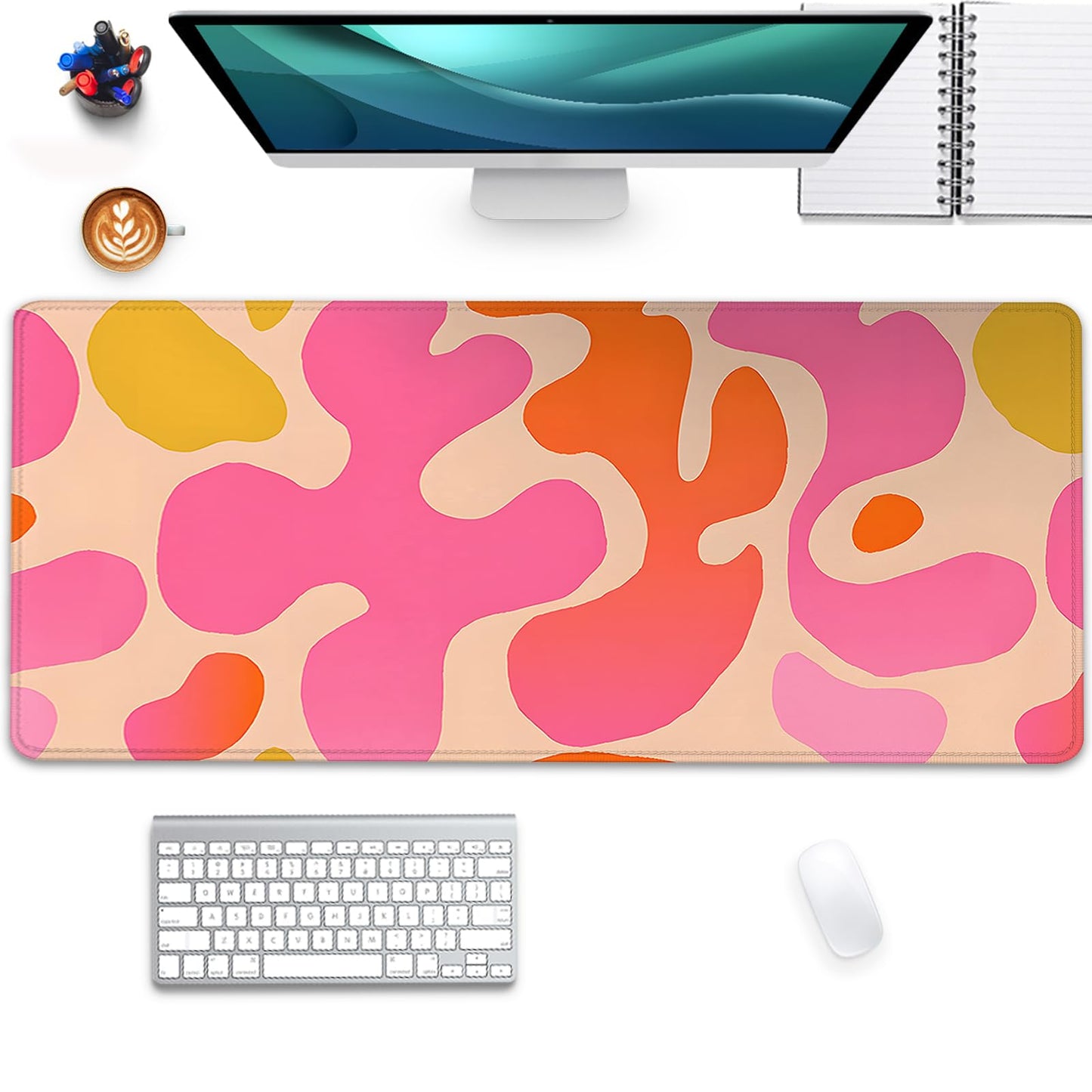 Pink Abstract Desk Mat Mouse Pad,Mouse Mad XL Cute Desk Pad Keyboard Mat,Desk Accessories for Women