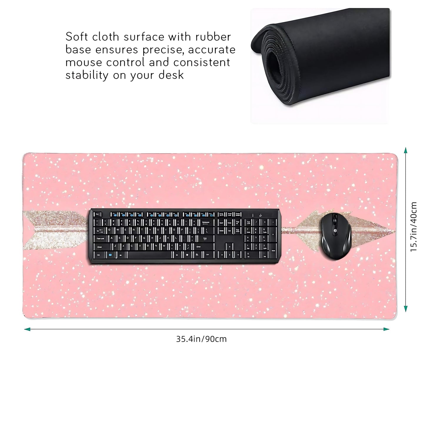Cute Aesthetic Stay Positive Gaming Mouse Pad, Gold Pink Minimalist Desk Mat with Anti-Slip Base &