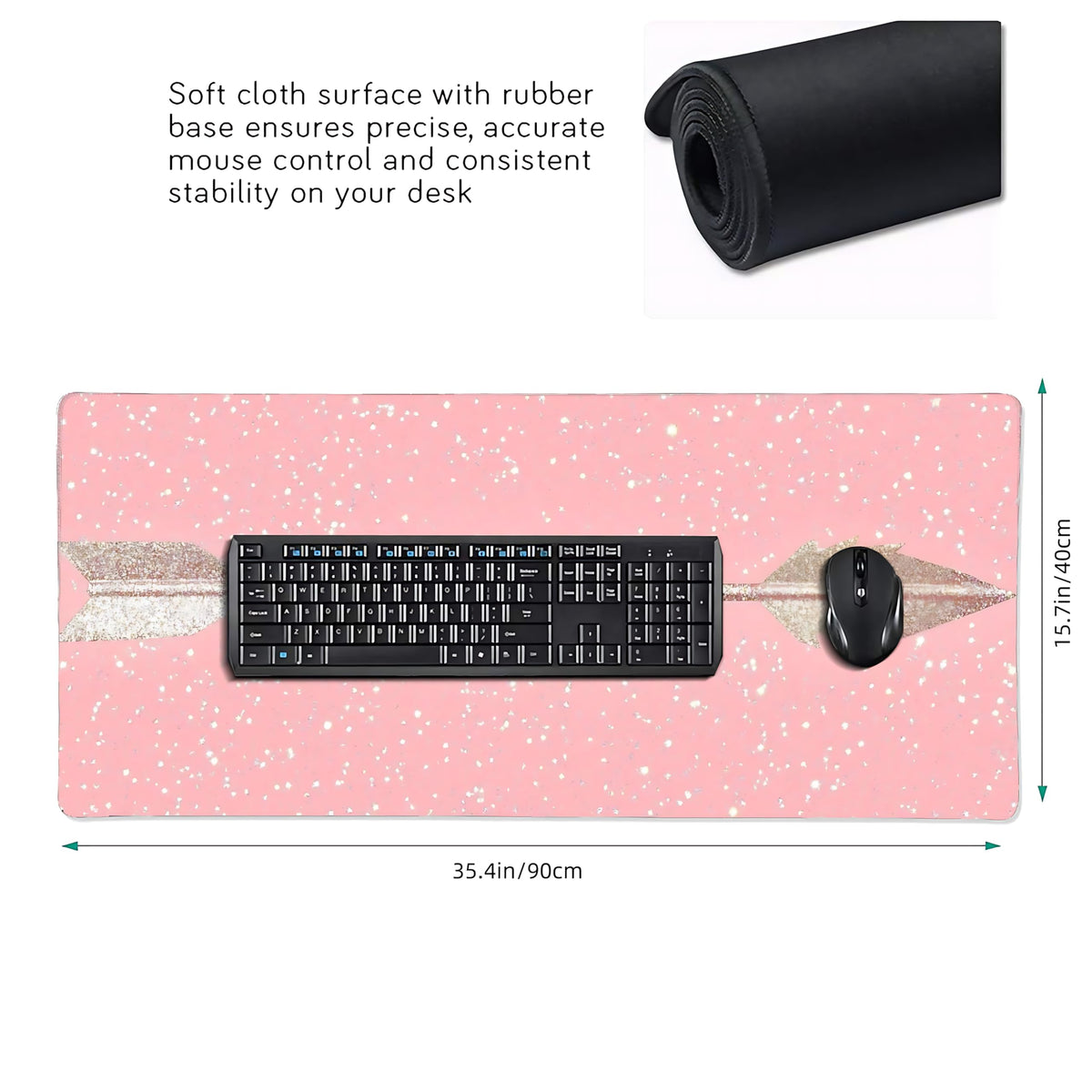 Cute Aesthetic Stay Positive Gaming Mouse Pad, Gold Pink Minimalist Desk Mat with Anti-Slip Base &