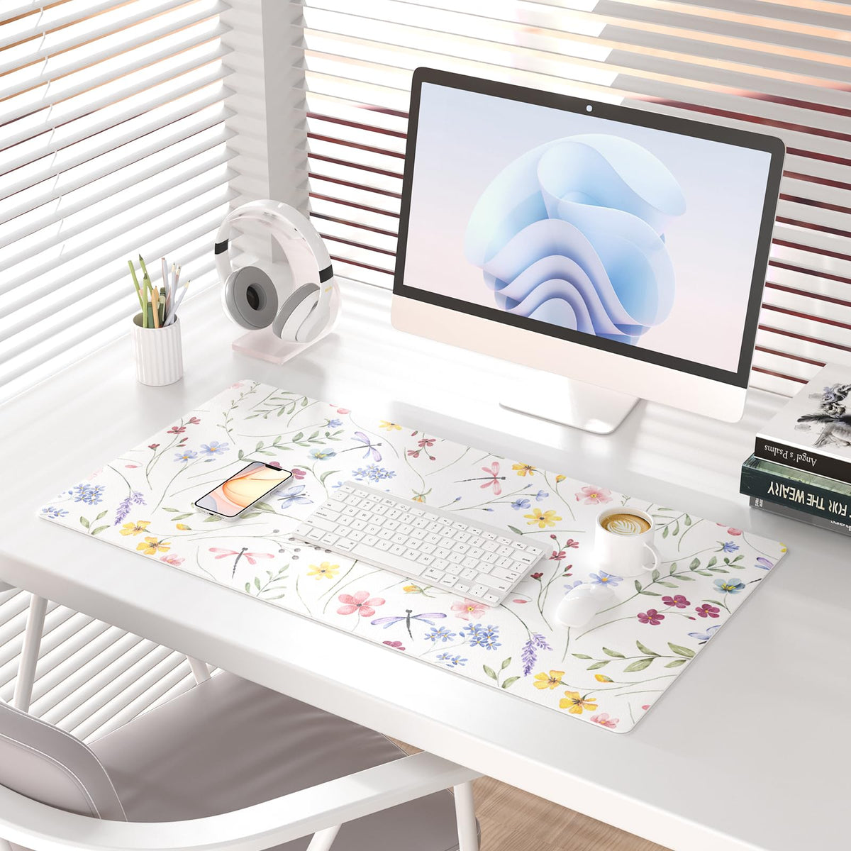 Colorful Star Floral Waterproof Office Desk Mat, 31.5" x 15.7"