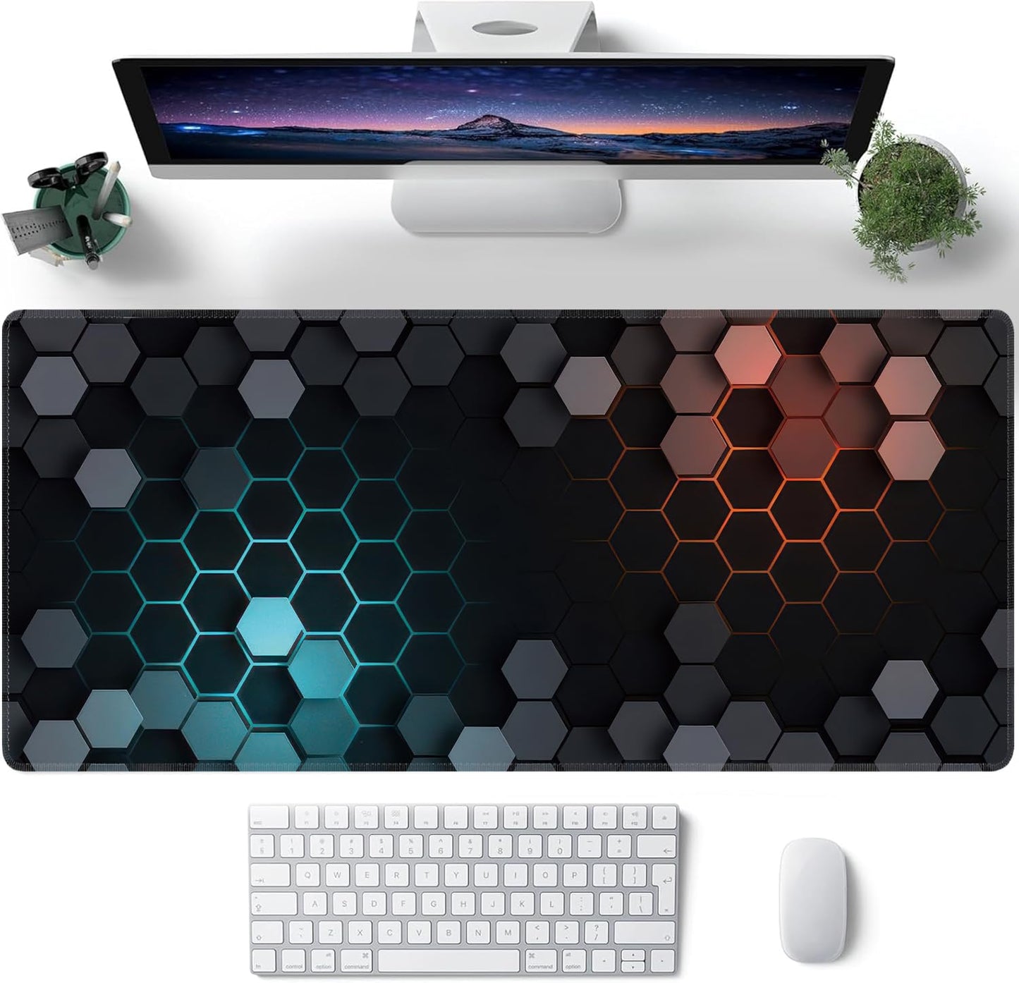 Hexagon Honeycomb Large Mouse Pad,Gaming Keyboard Desk Pad,Extended Mouse Mat Non-Slip Rubber Base