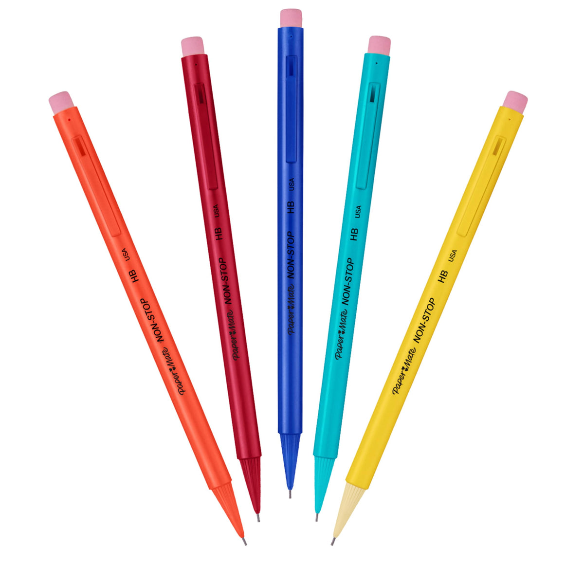 Paper Mate Non-Stop Mechanical Pencil | 0.7mm with Shock-Absorbing Tip | HB #2 | Assorted Barrel