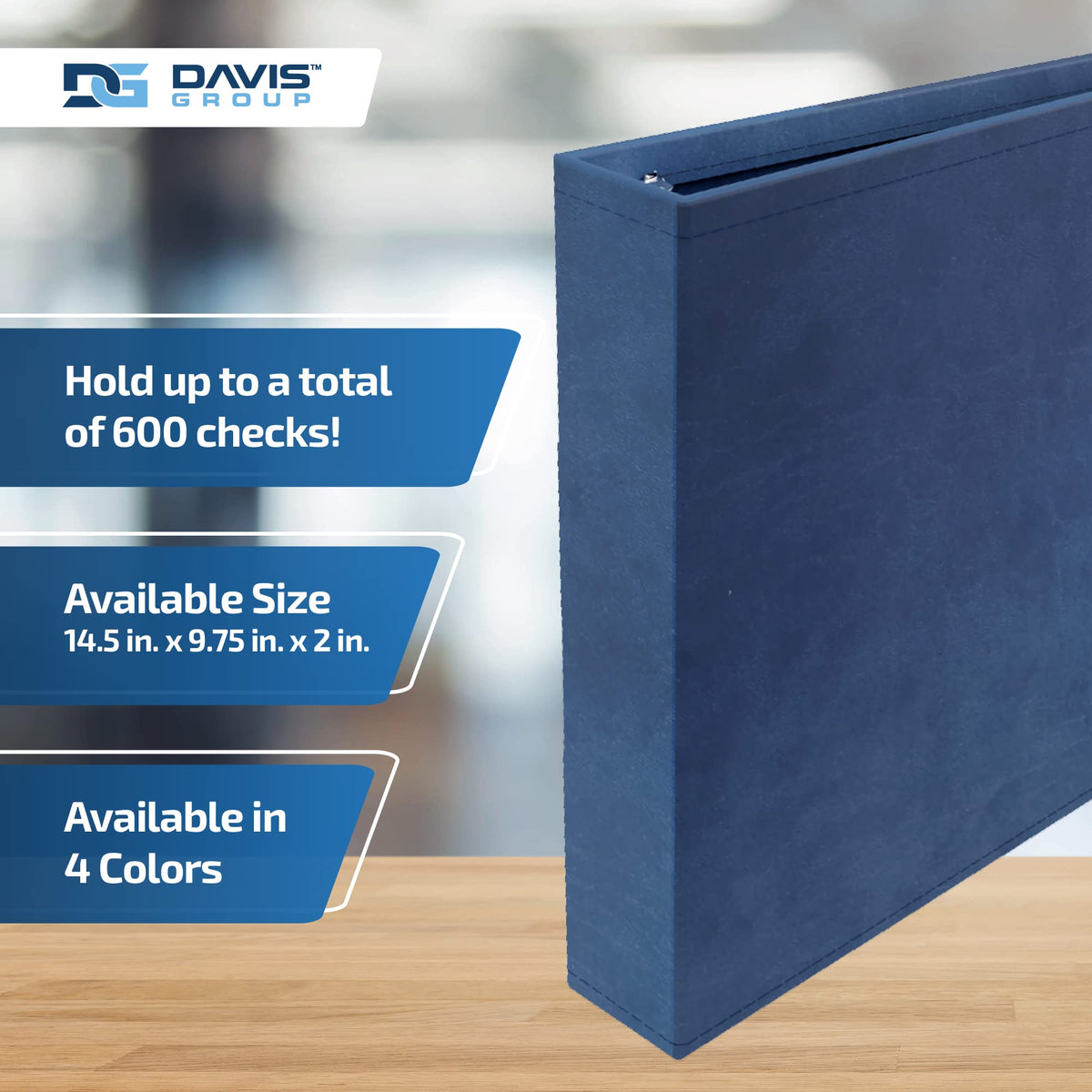Premium 3UP Business Checkbook Binder, 2" Round Rings, 9.75x14.5, Navy Blue