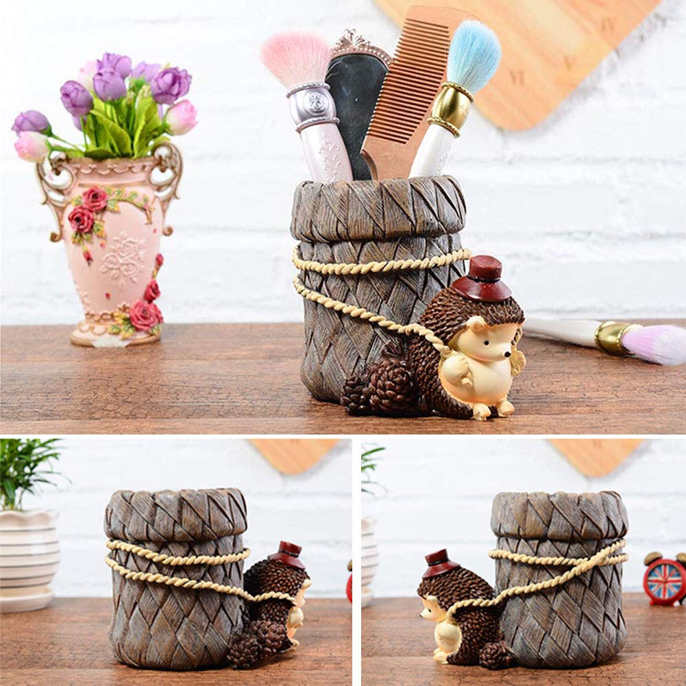 Lependor Cute Hedgehog Desk Pen Pencil Pot Holder, Toothbrush Holder, Resin Desktop Organizer