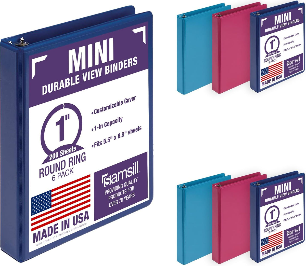 Samsill Economy 1 Inch Mini 3 Ring Binder, Round Ring Binder, Holds 5.5 x 8.5 Inch Documents