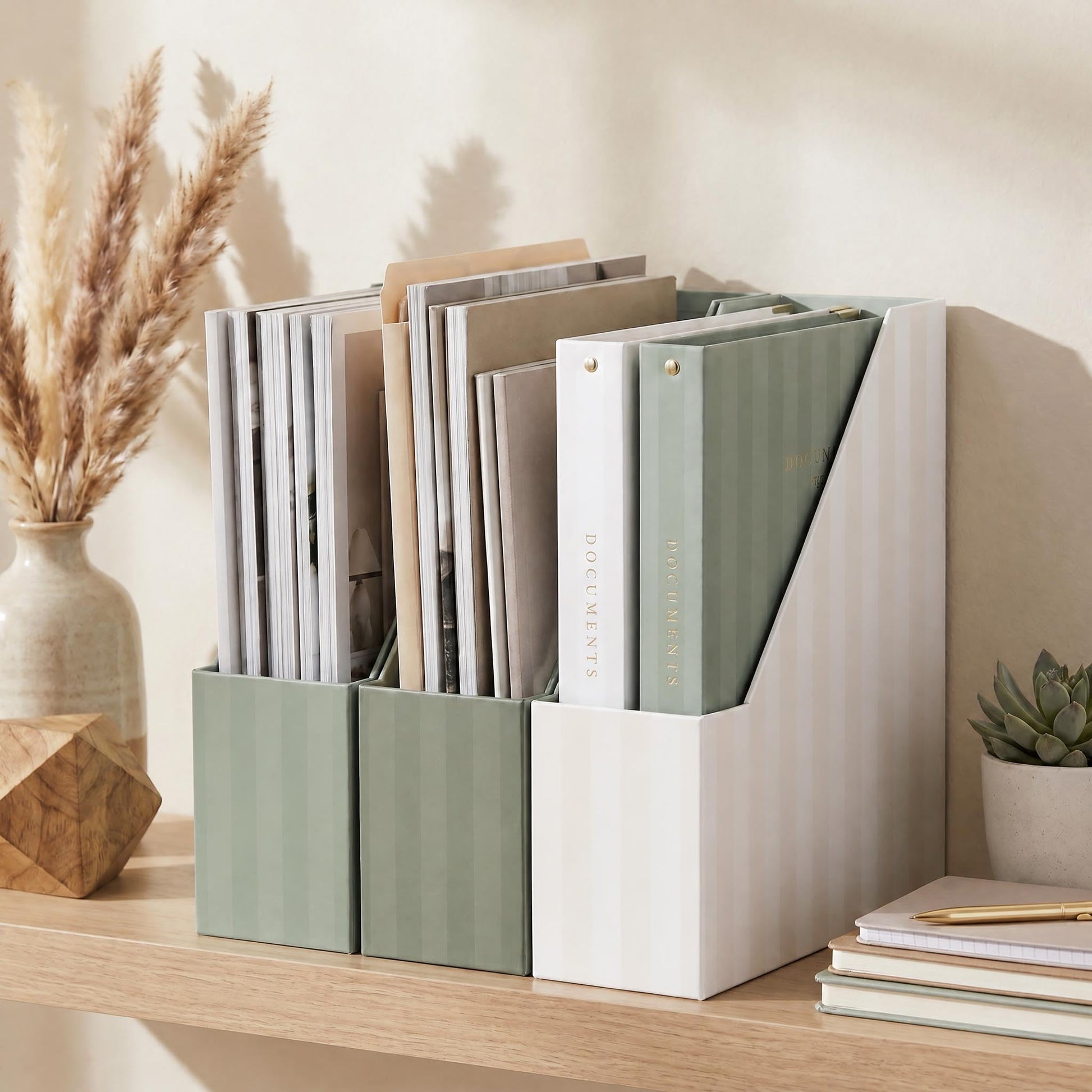 Beautiful Magazine Holder Set of 3 - Sturdy File Holder for Desk or Shelves