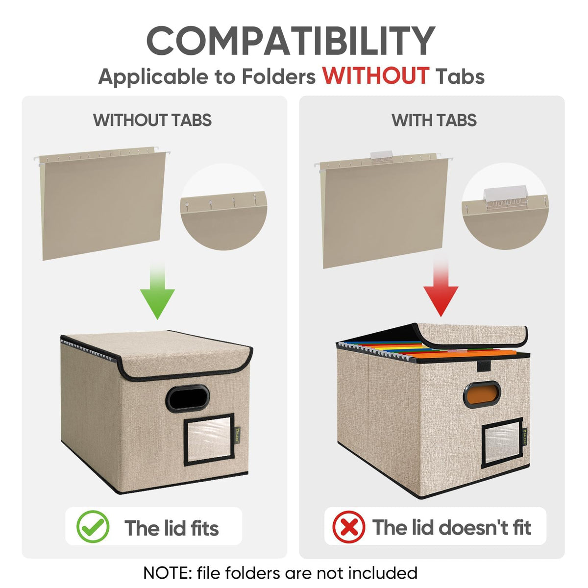 BALEINE File Organizer Box with Lid, Collapsible Hanging File Storage Box