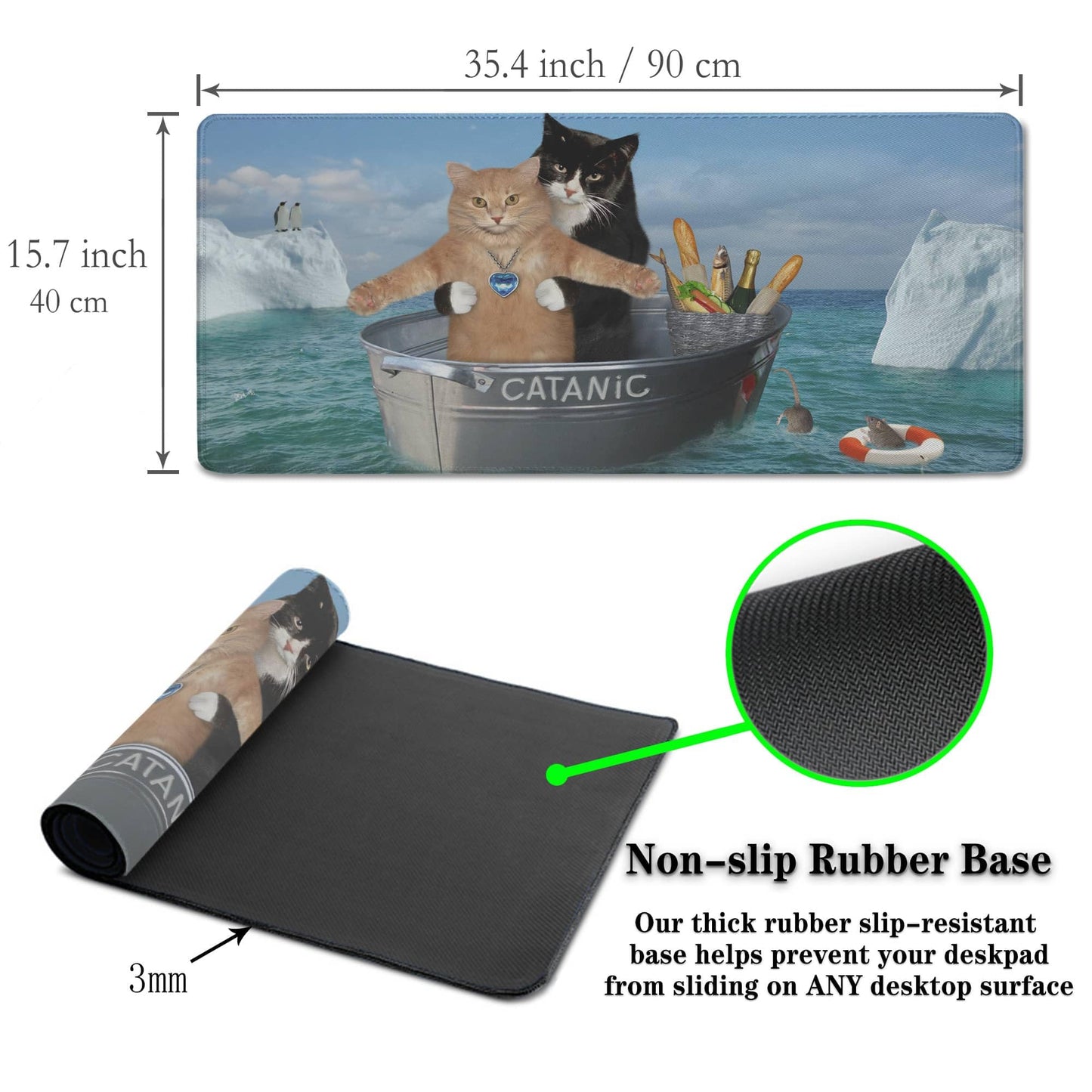 Samgula XXL Mouse Pad - Funny Cats Desktop Computer Mat, Large Desk Pads, Non-Slip Rubber Base