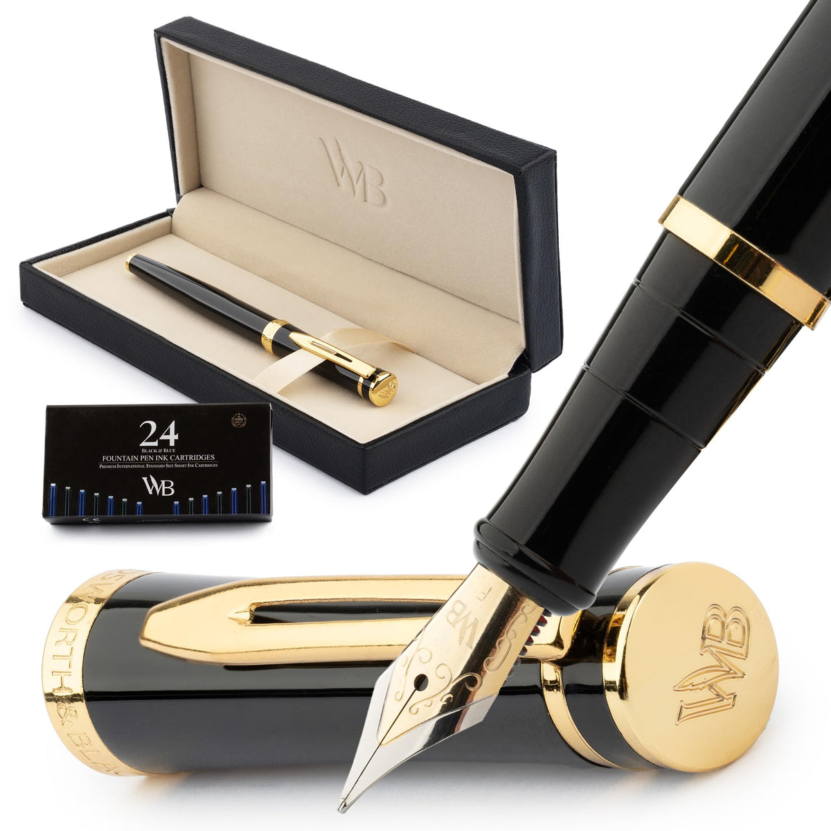 Wordsworth & Black Fountain Pen Set for Writing,Extra Fine Nib, Black