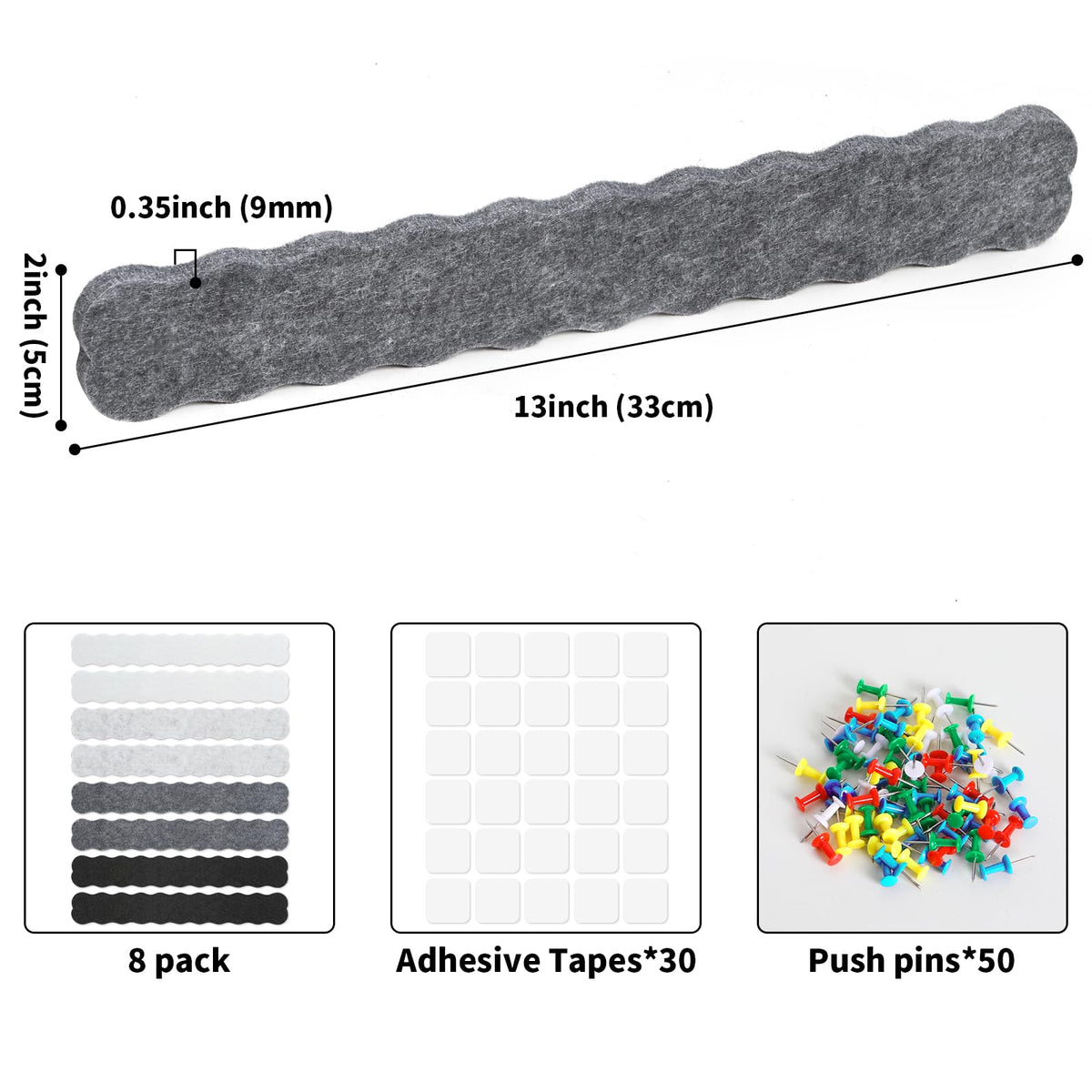 Cork Board Felt Bulletin Board 8-Pack with 50 Push Pins for Paste Notes, Photos, Schedules