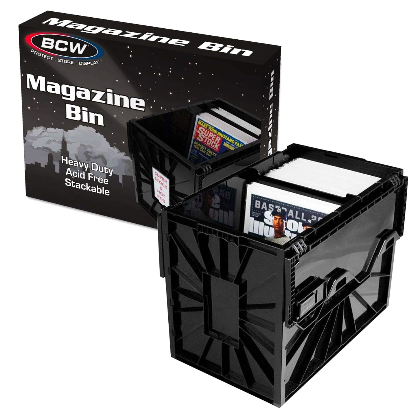 BCW Magazine and Document Storage Bins, Holds 80 Magazines, Black, 1 Pack