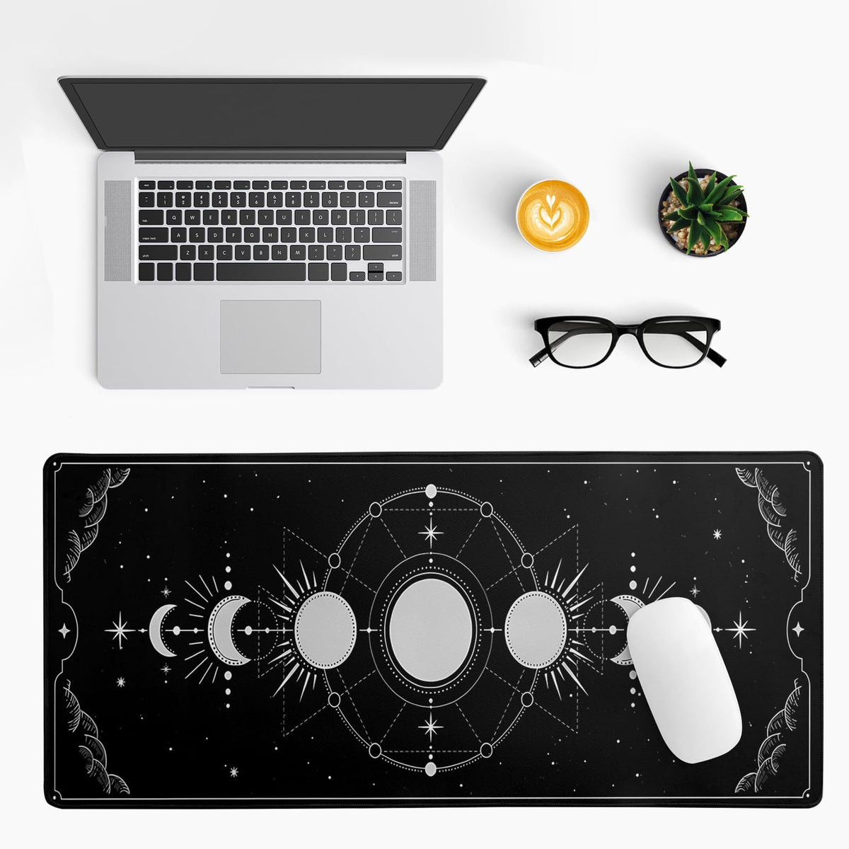 Sun Moon Gaming Mouse Pad Black Large Mouse Pad for Keyboard and Mousepad Desk Mat with 3mm