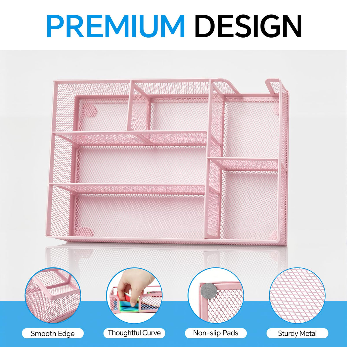 Desk Drawer Organizer, Office Drawer Divider Organizer Tray with 6 Compartments, Metal Mesh Desktop