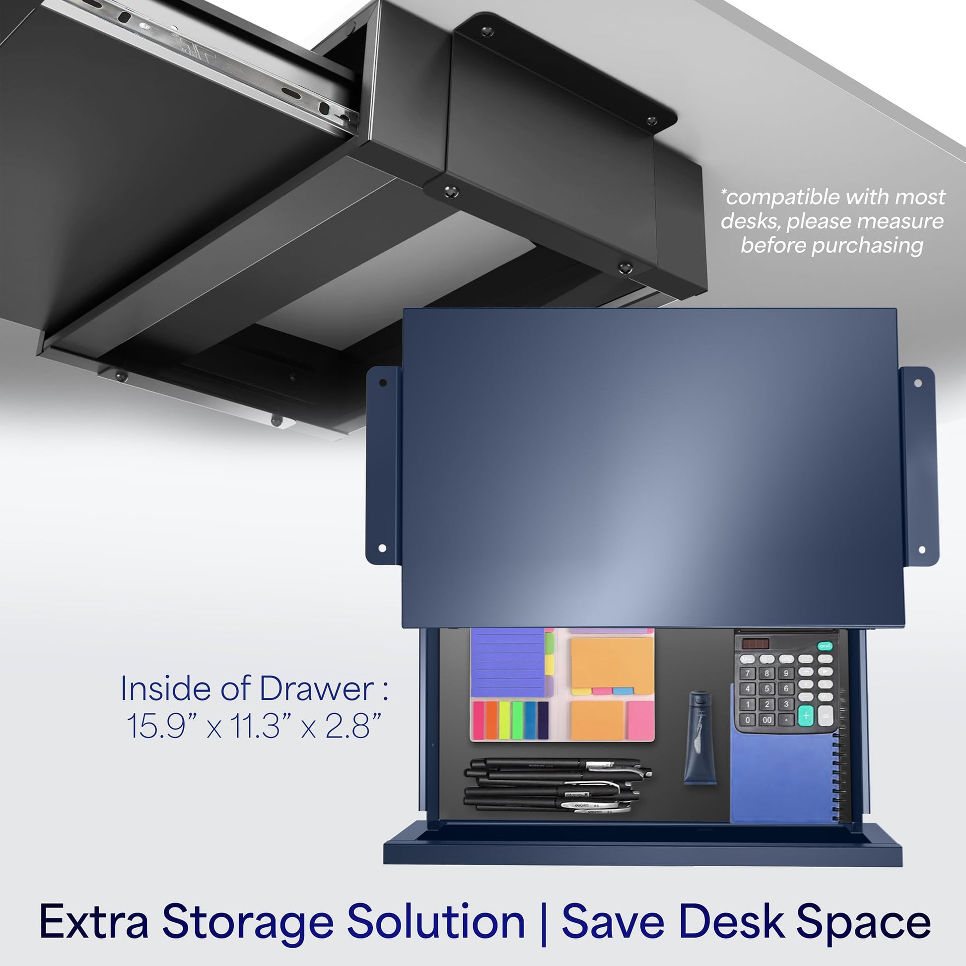 VIVO Black 18 x 12 inch Under Desk Storage Drawer, DESK-AC03B