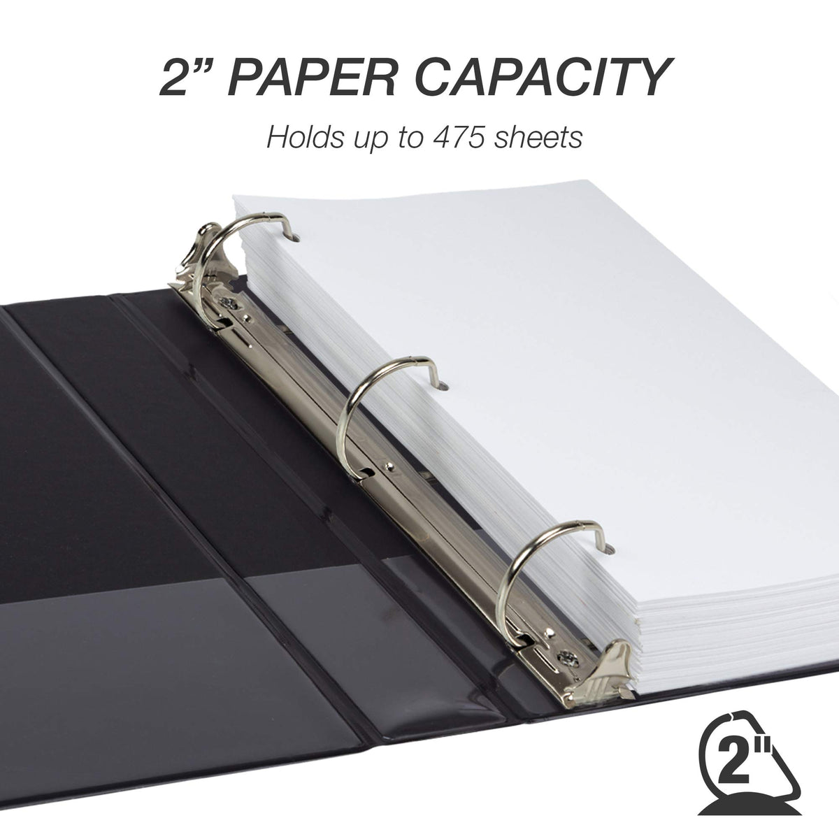 Samsill Durable 2 inch 3 Ring Binder, D Ring Binder, 100% Recycled Chipboard, Black, 4 Pack