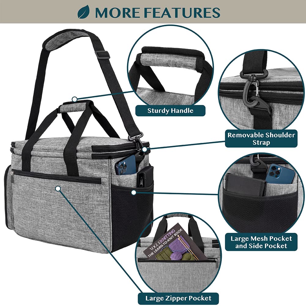 PAVILIA Large Knitting Yarn Storage Bag Crochet Organizer for Knitter, Grey