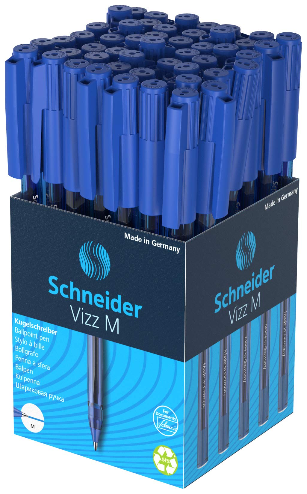 Schneider Vizz Ballpoint Pen for Easy and Quick Writing - Ink Colour Barrel - Medium Line - Blue