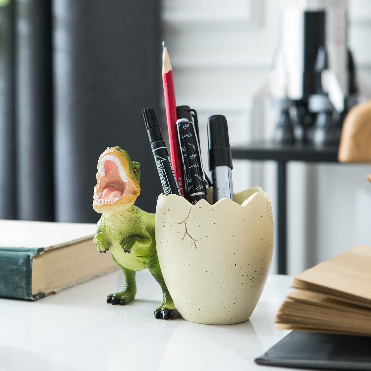 Banllis Dinosaur Pen Holder & Pencil Holder for Desk, Jurassic Park Decor