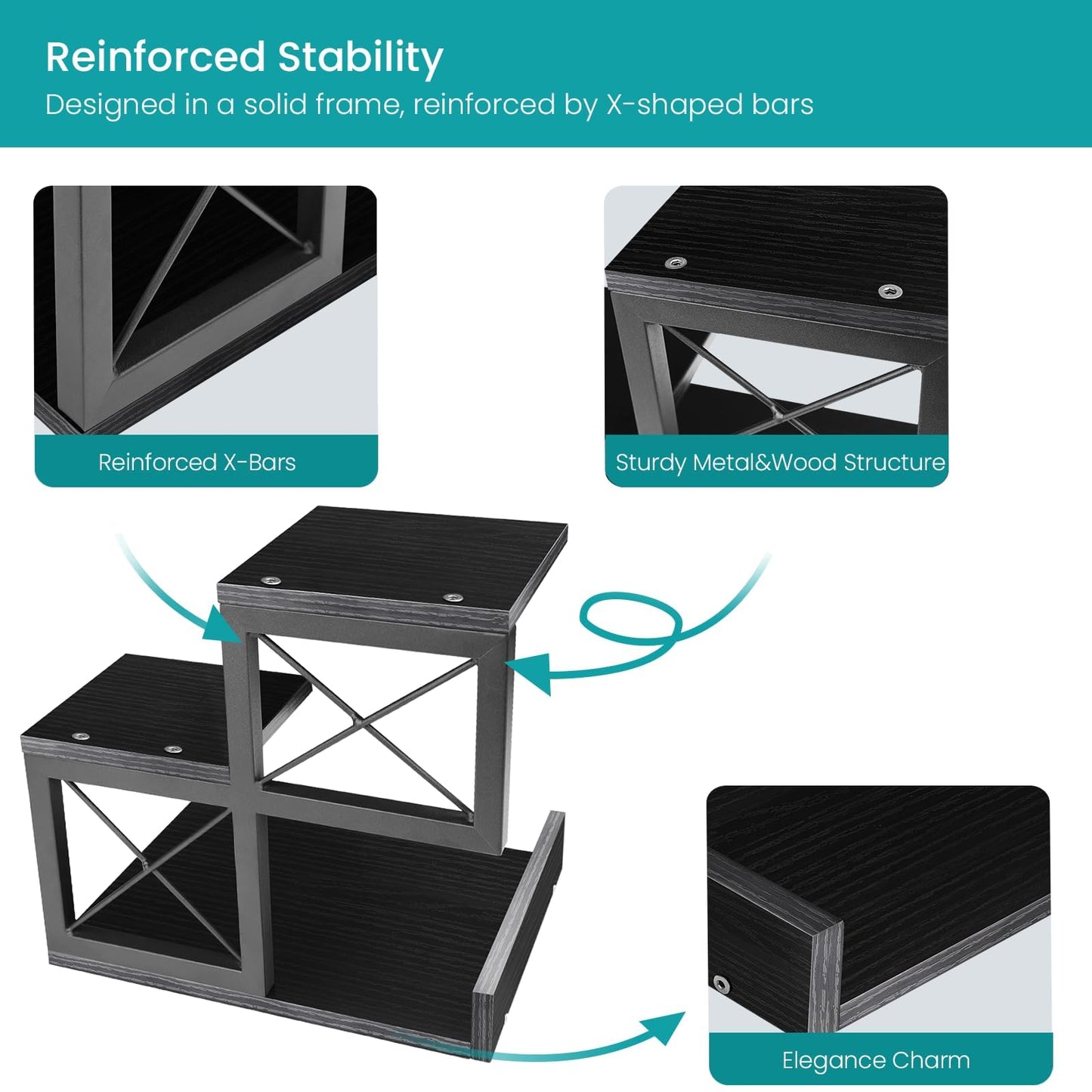 ELITEROO Wood Desktop Shelf, 3 Tier Desk Shelves Small Bookshelf Organizer, Office Storage Rack and