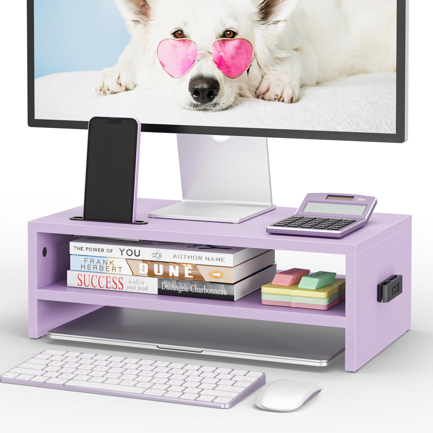 BONTEC Wooden Monitor Stand Riser for Desk, 2-Tier Computer Monitor Stand