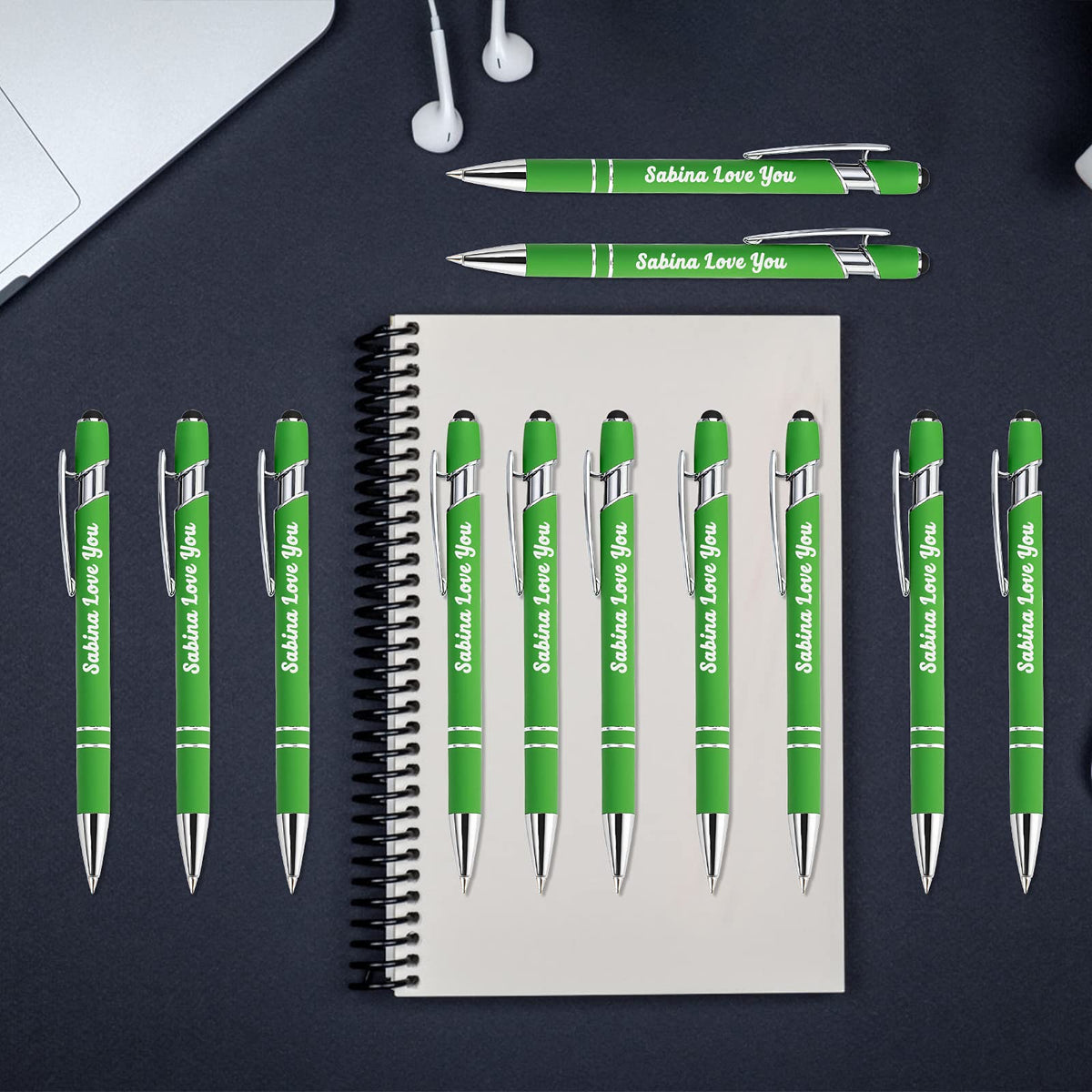 Aolun Personalized Pens,Custom Engraving Ballpoint Pens with Stylus,12 Pcs,Soft Touch