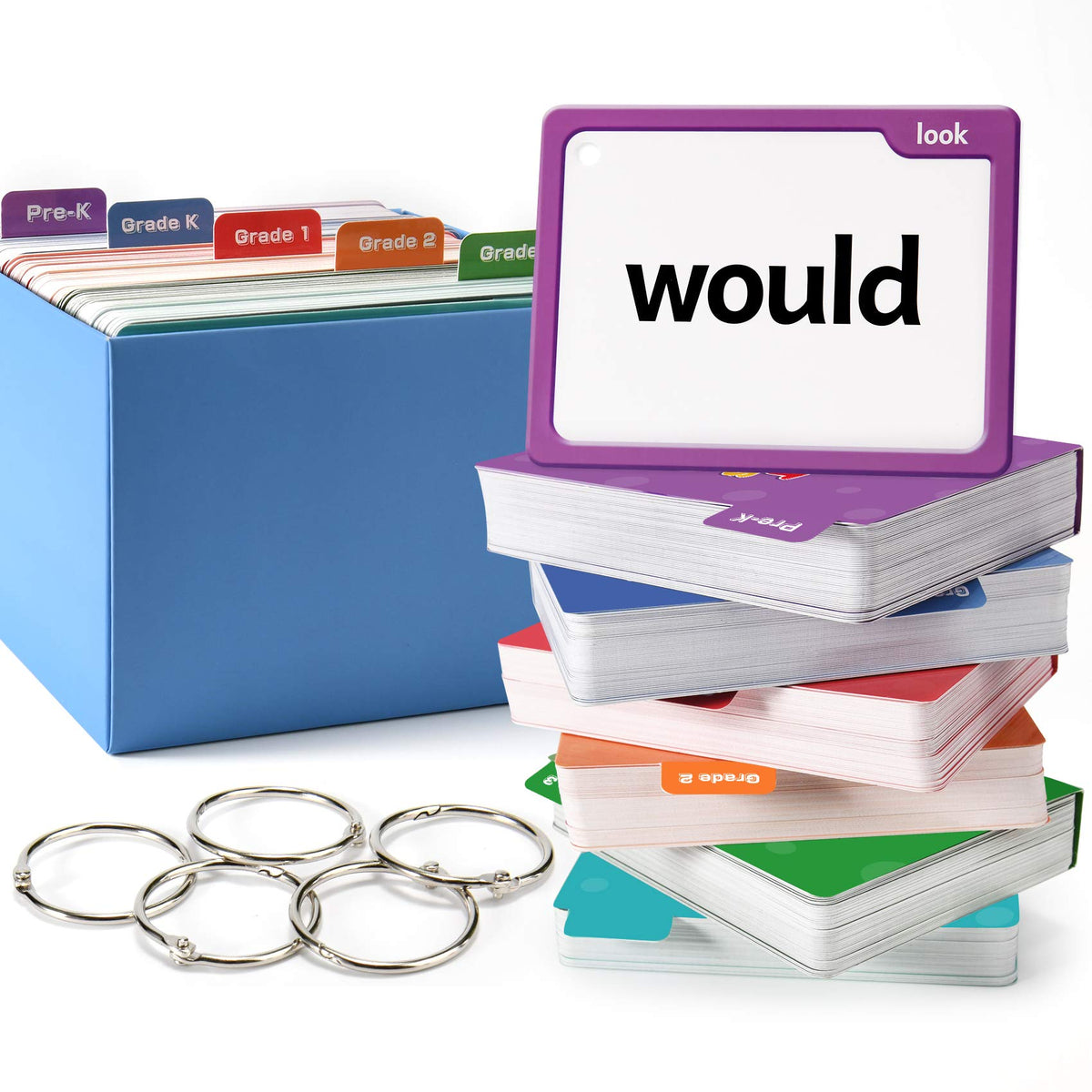 Torlam 520 Sight Words Flash Cards Kindergarten Homeschool Supplies with Card Folders & Rings