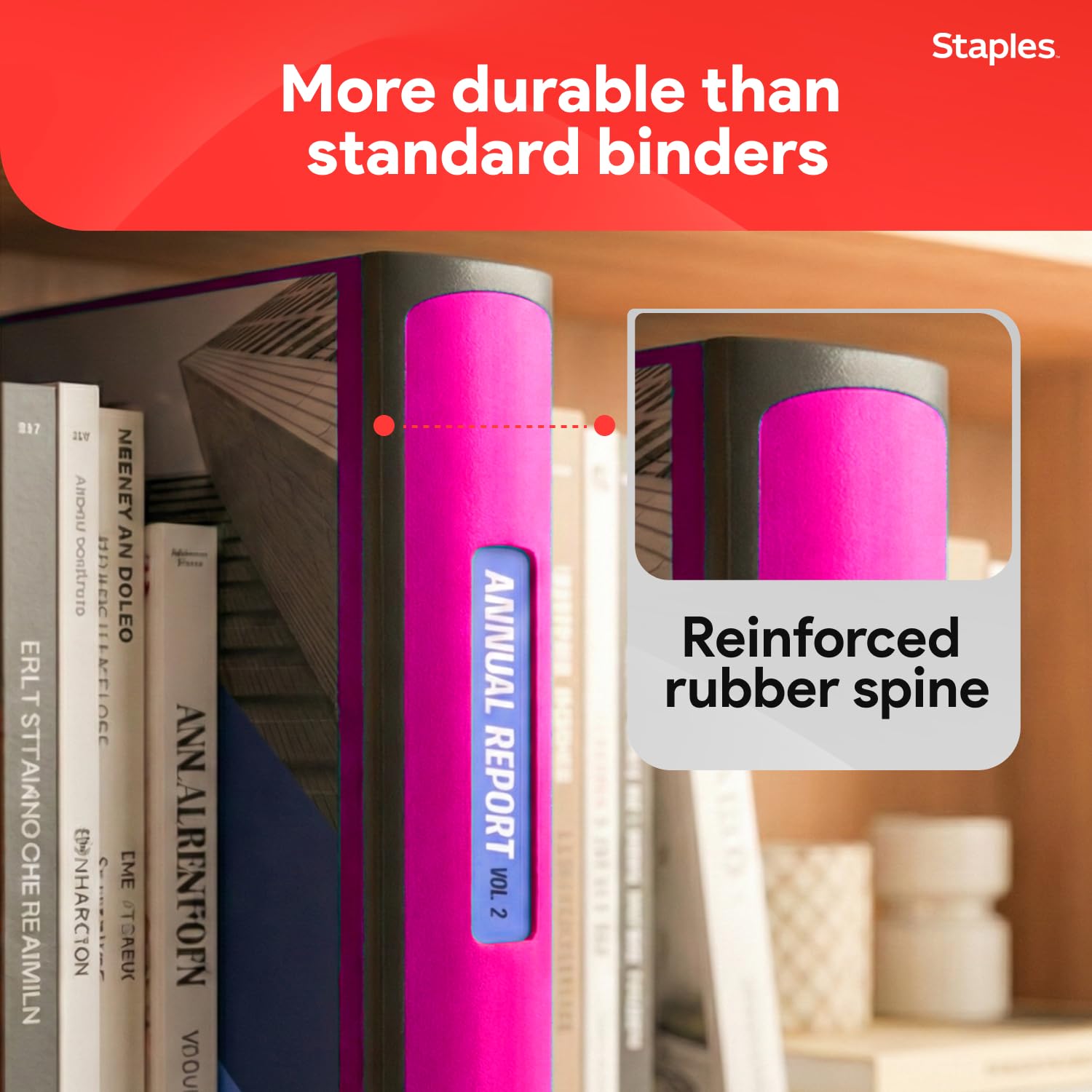 Staples Heavy-Duty 3-Inch D-Ring Binder, Pink, Holds 600 Sheets
