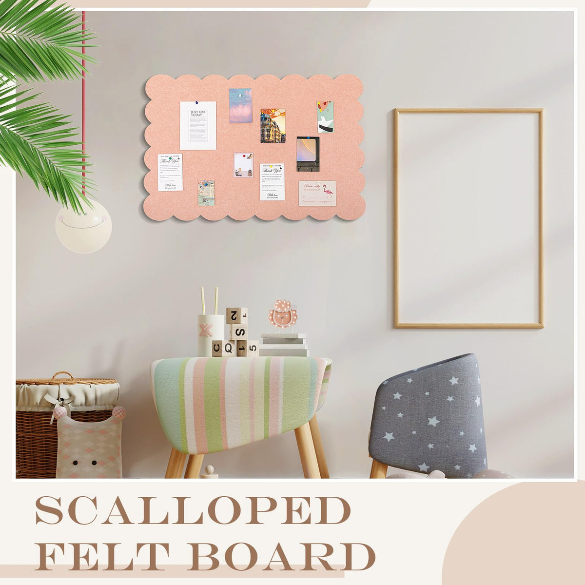 Mooliwe Scalloped Felt Bulletin Cork Board Foldable Light Pink 24 * 18 Inch