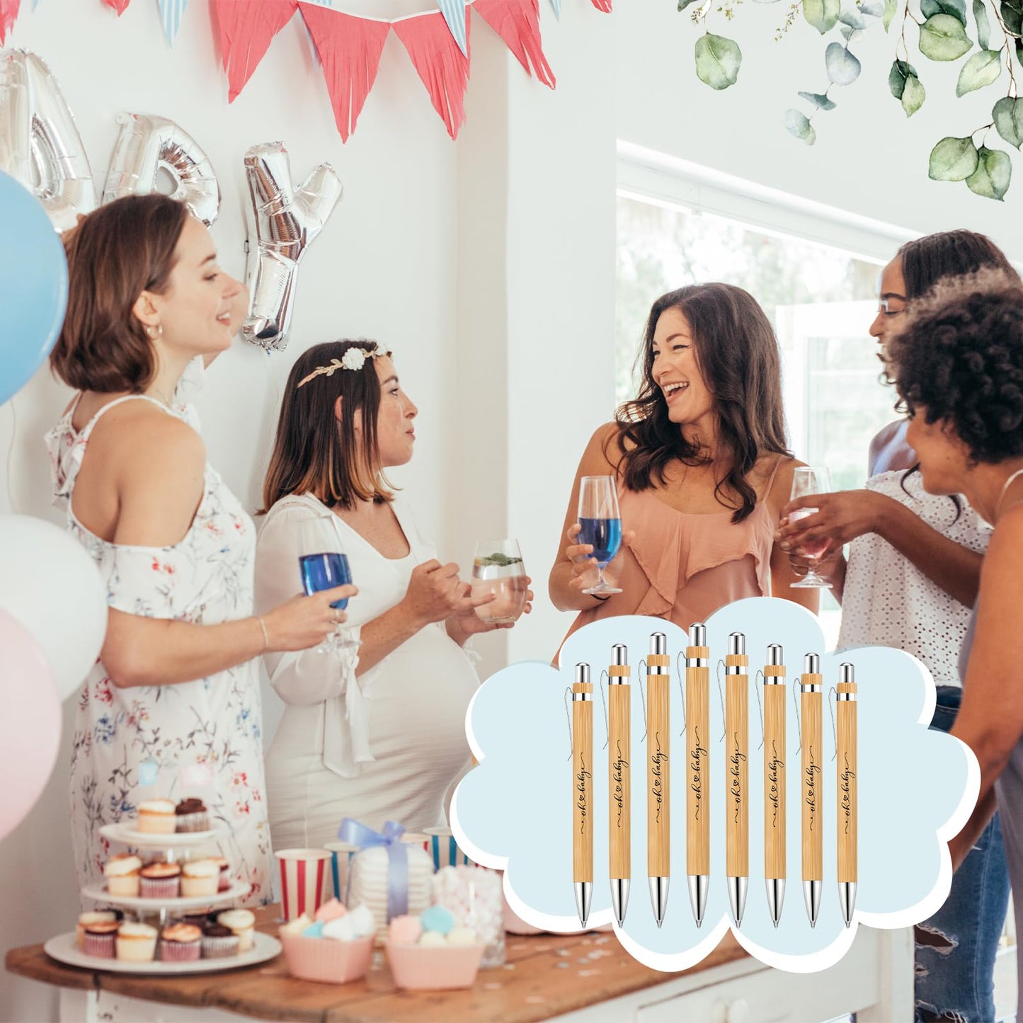 Yeaqee 50 Sets Greenery Baby Shower Pen Gifts for Guest