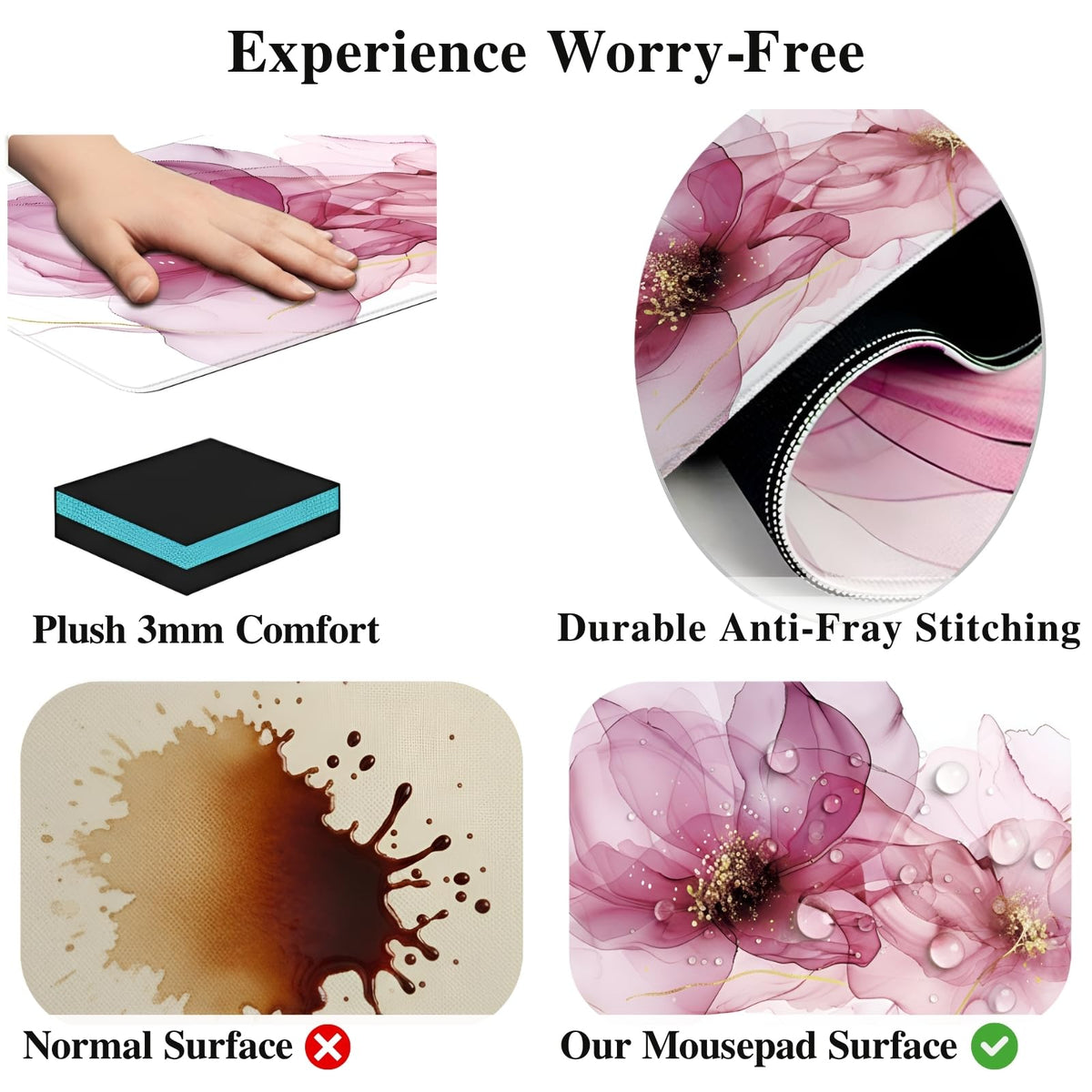 XXL Extended Gaming Mouse Pad (47.2 x 23.6 Inch), Giant Pink Floral Desk Mat for Full Coverage