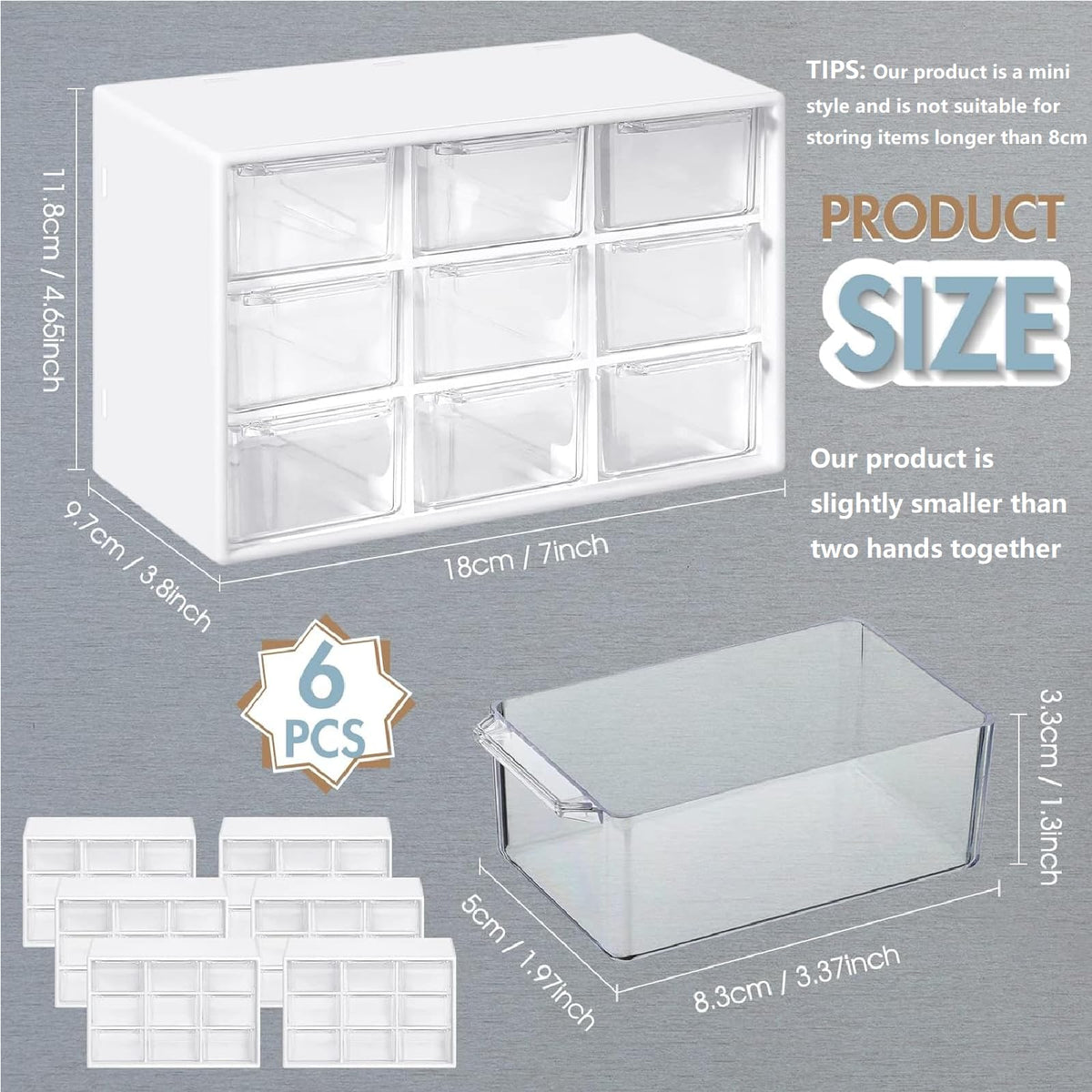 Amyhill 6 Pcs Mini Drawer Organizer Small Organizer with 9 Drawers Plastic Desktop Craft Storage