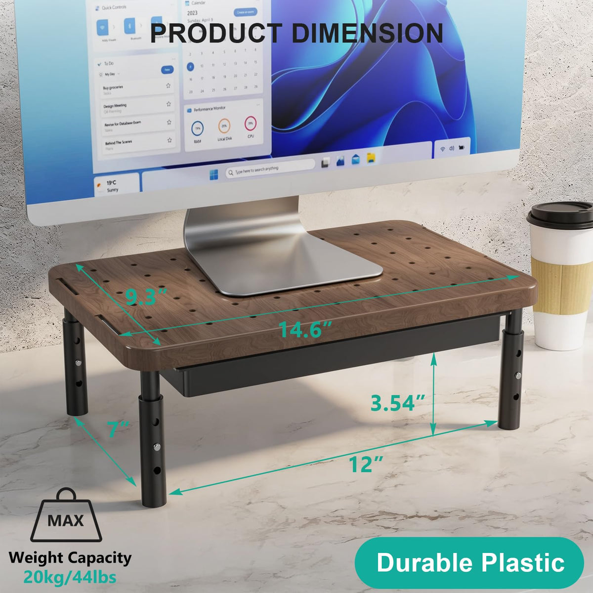 WALI Computer Monitor Stand with Storage, Monitor Riser 3 Height Adjustable