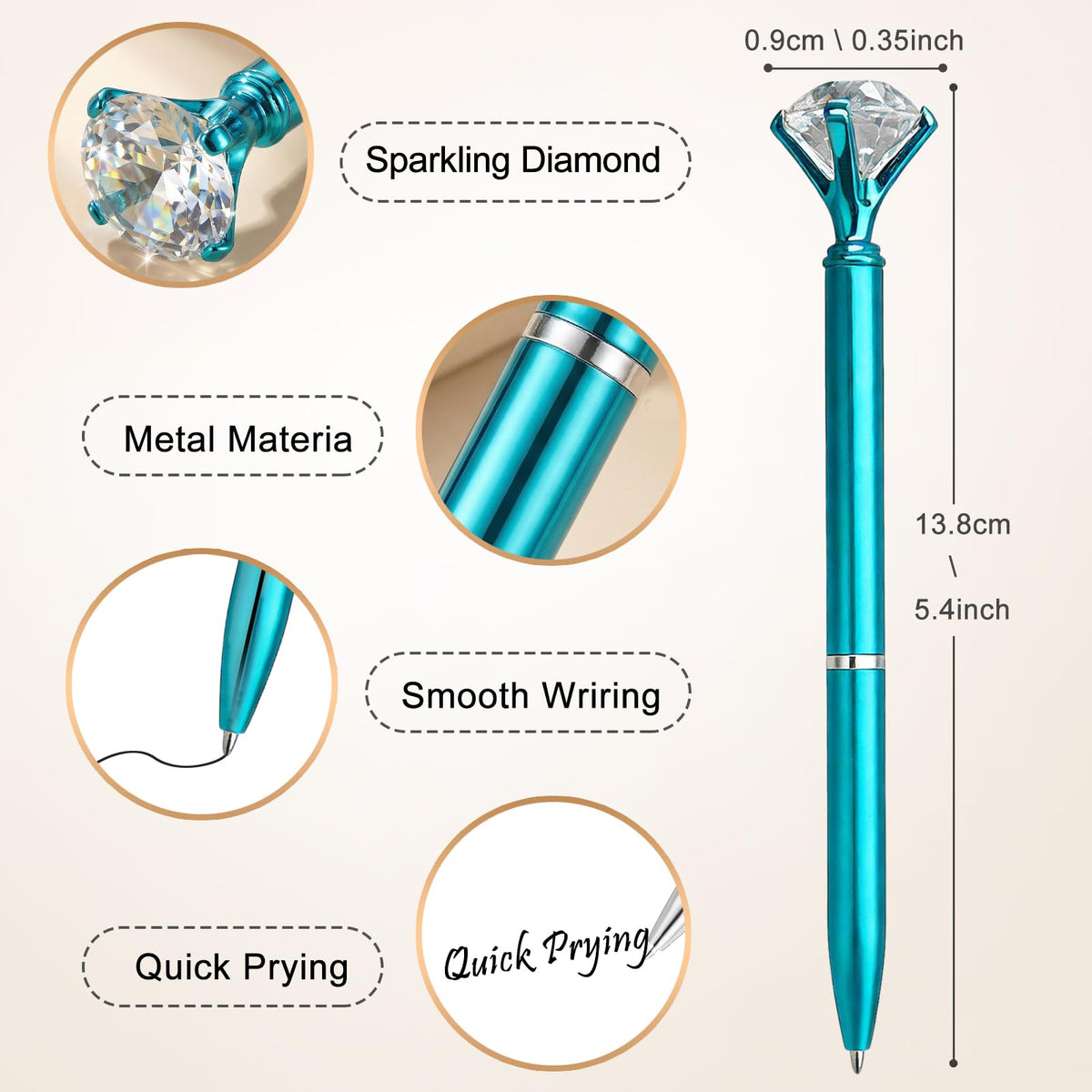 EVNEED 50pcs Big Diamond Pens,Bridal Shower Pen with Black Ink Cute Ballpoint Pen Beautiful Wedding