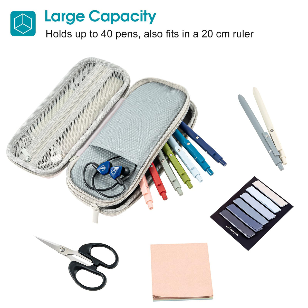 ProCase 2-Layer Hard Pencil Case, Large Capacity Storage Box Pouch, Beige