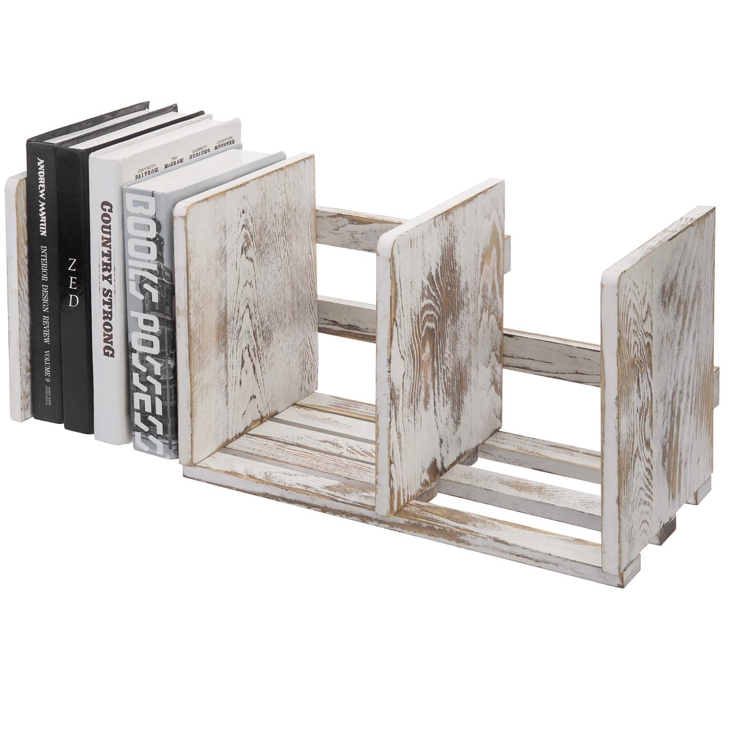 MyGift Rustic Expandable Whitewashed Wood Desktop Bookshelf/Adjustable Tabletop Book Holder