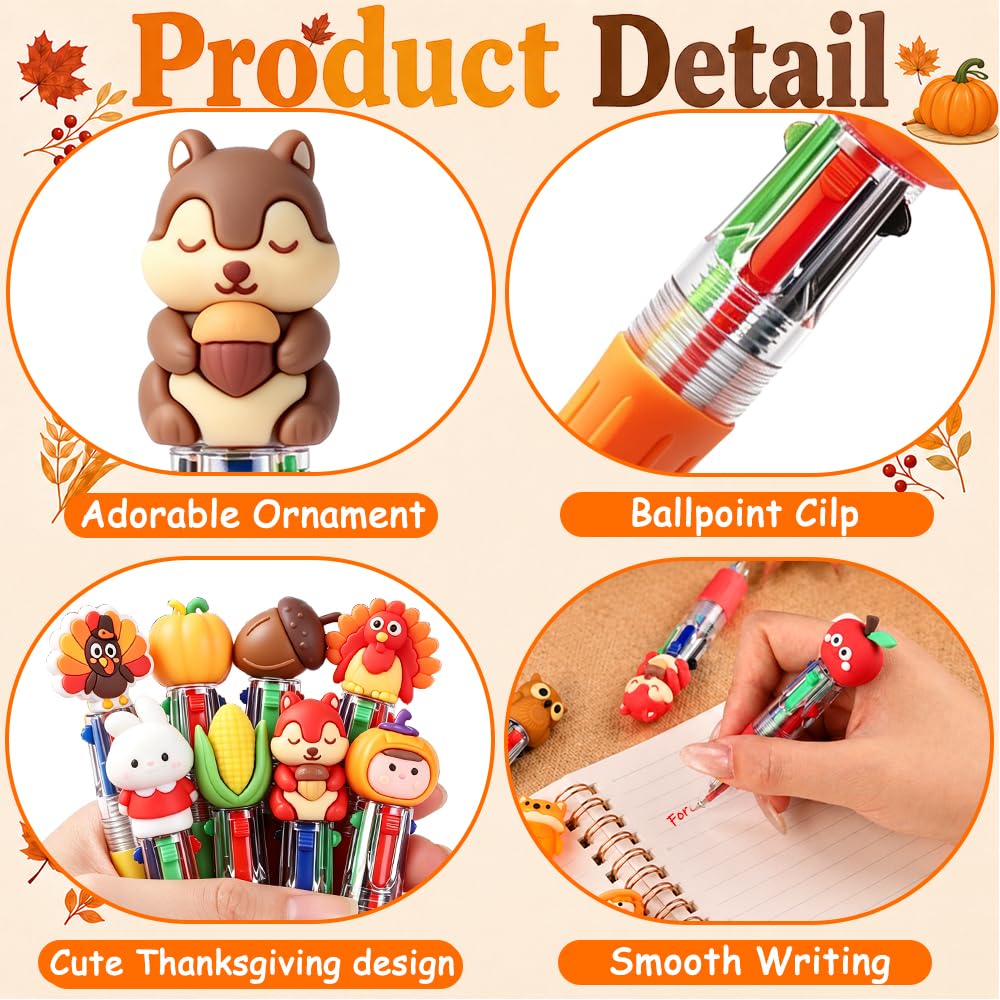 48PCS Thanksgiving Fun Pens Cute Autumn 4-in-1 Multicolor Gift Pens Bulk