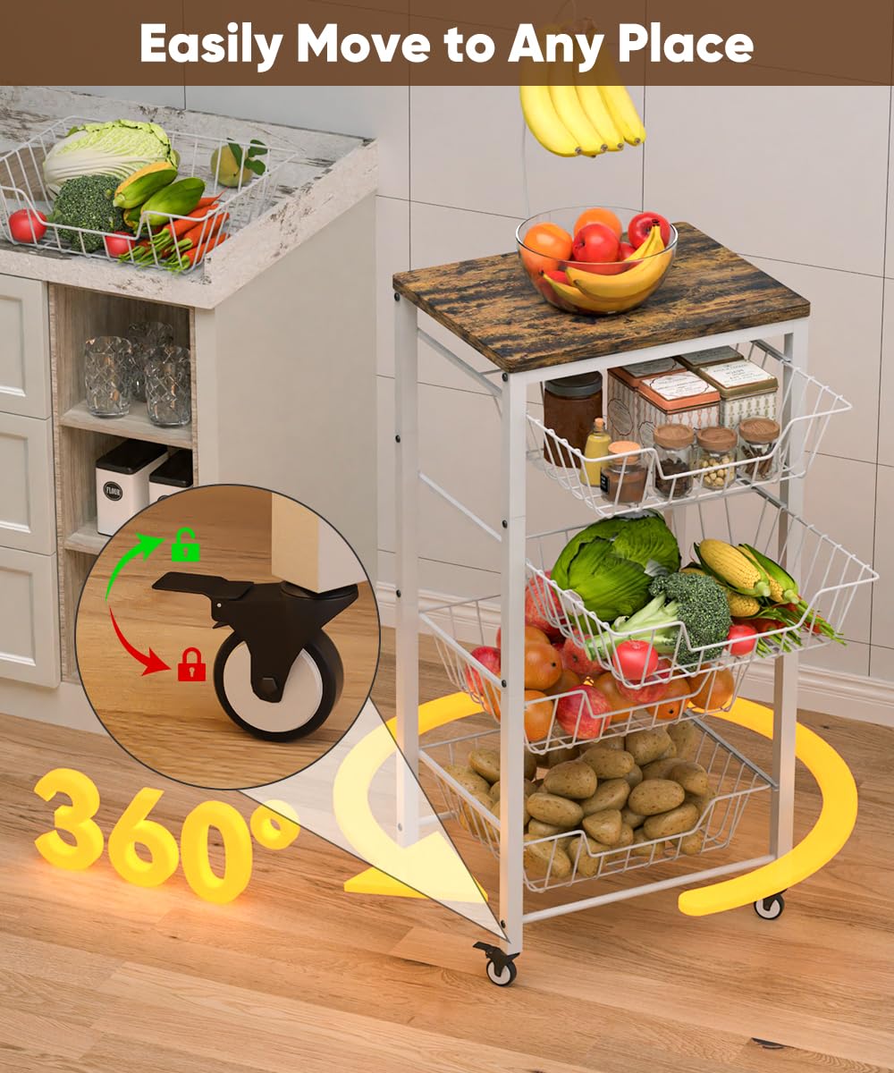 Tigerden Fruit Vegetable Storage Cart for Kitchen, 5-Tier Vegetable Stand Rack with Pull-Out Fruit