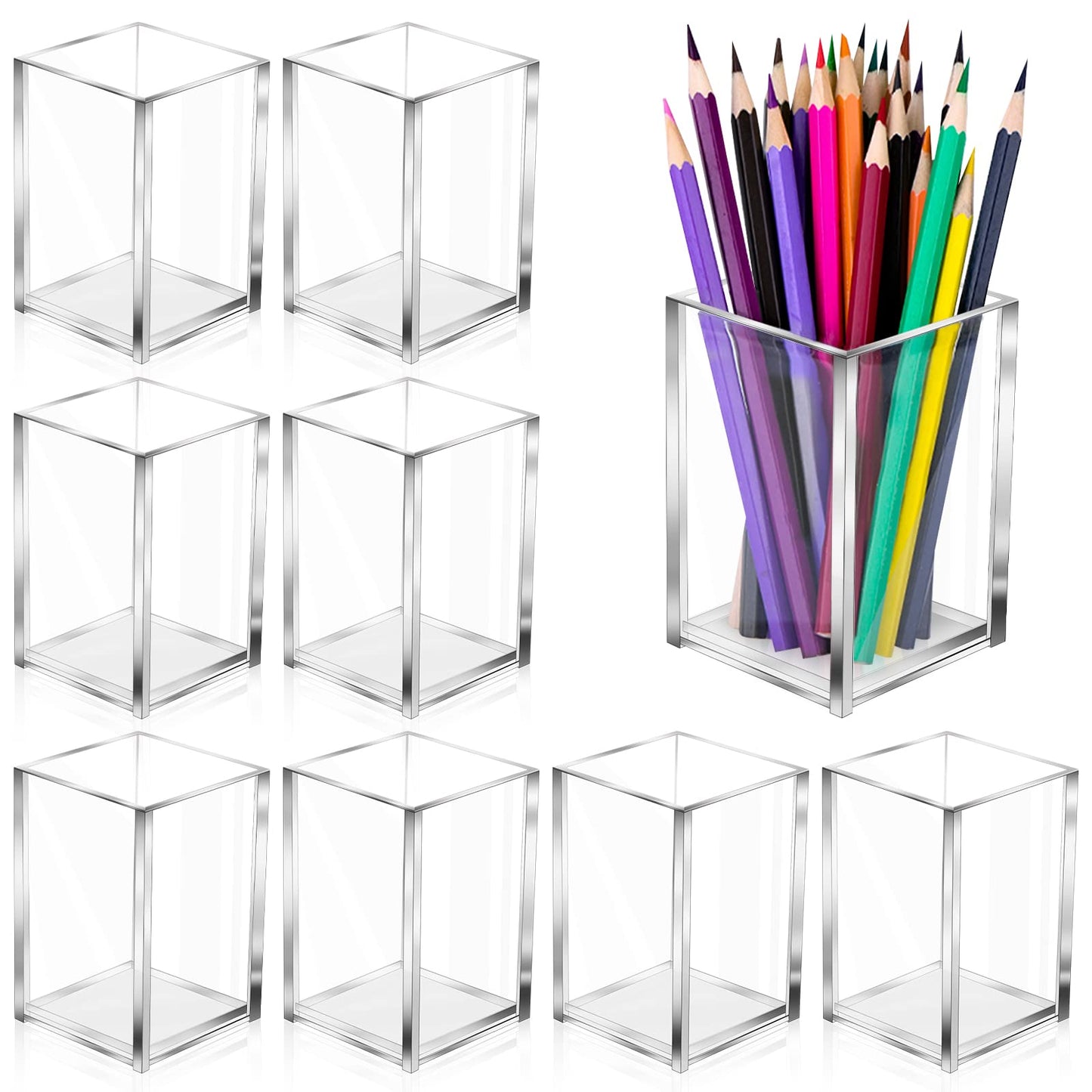 AFOROEOA 10 Pack Clear Acrylic Pen Holder Makeup Brush Holder Desktop Pencil Organizer Acrylic