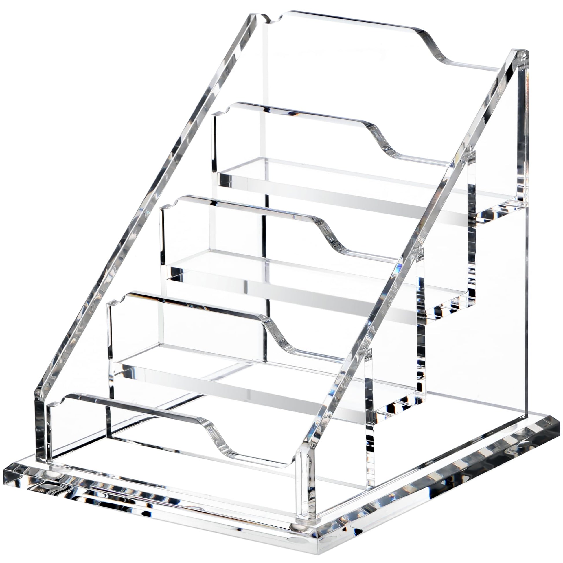 HeZone Acrylic Card Holder Clear Horizontal Business Card Organizer Stand for Desk 4 Slots 4 Tier