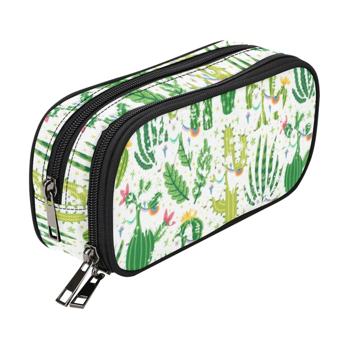 ANANGTEE Green Cactus Llama Pencil Case for Teen Girls Boys Alpaca 10x5