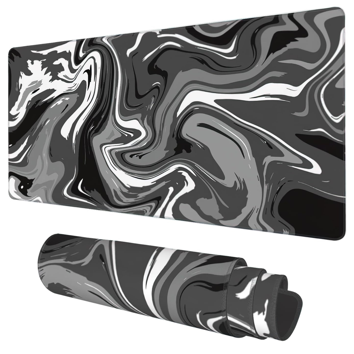 Desk Mat, Abstract Black White Ink Liquid Waves Extended Gaming Mouse Pad Large, 35.4"x15.7" Big