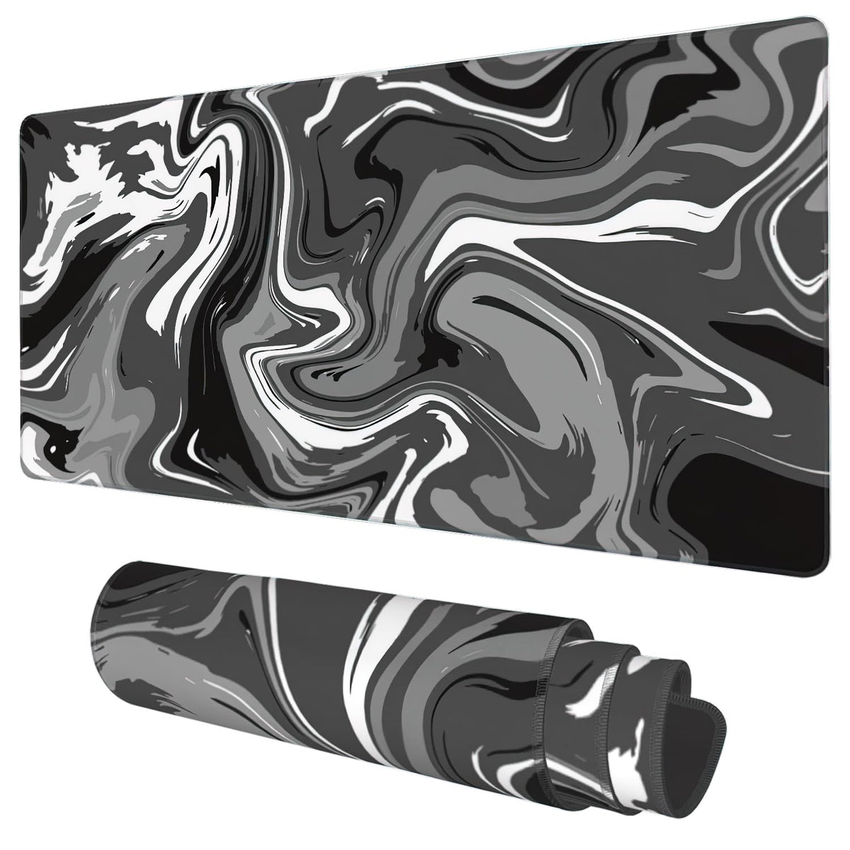 Desk Mat, Abstract Black White Ink Liquid Waves Extended Gaming Mouse Pad Large, 35.4"x15.7" Big