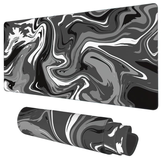 Desk Mat, Abstract Black White Ink Liquid Waves Extended Gaming Mouse Pad Large, 35.4"x15.7" Big