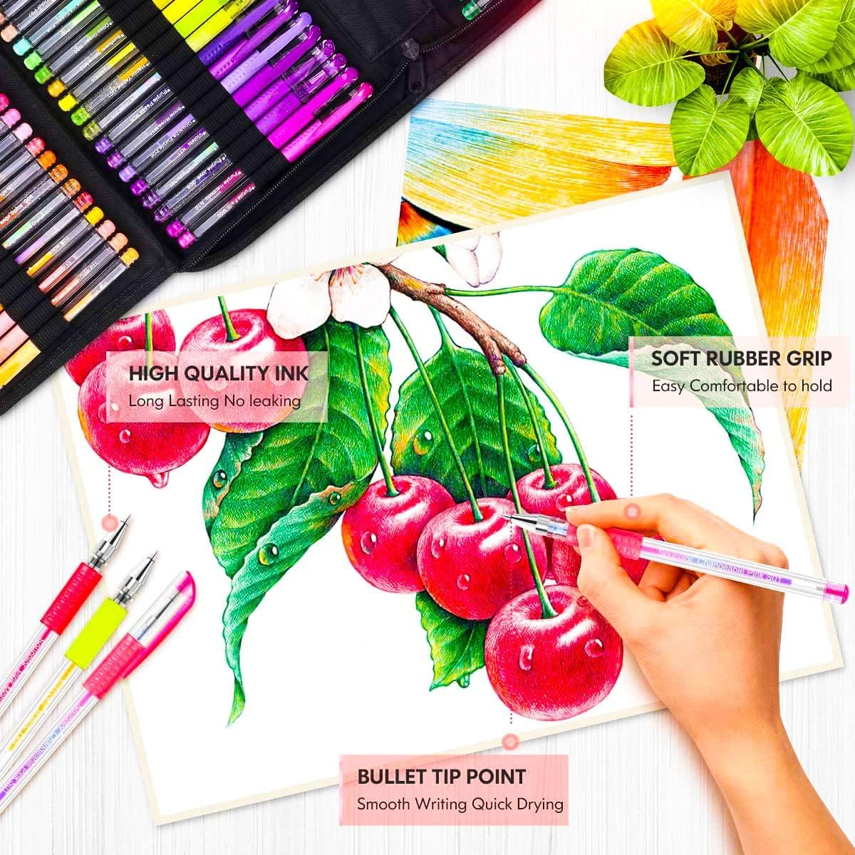 Soucolor 120 Gel Pens Set, Metallic Glitter Pastel,Refills,Drawing Kit Gift