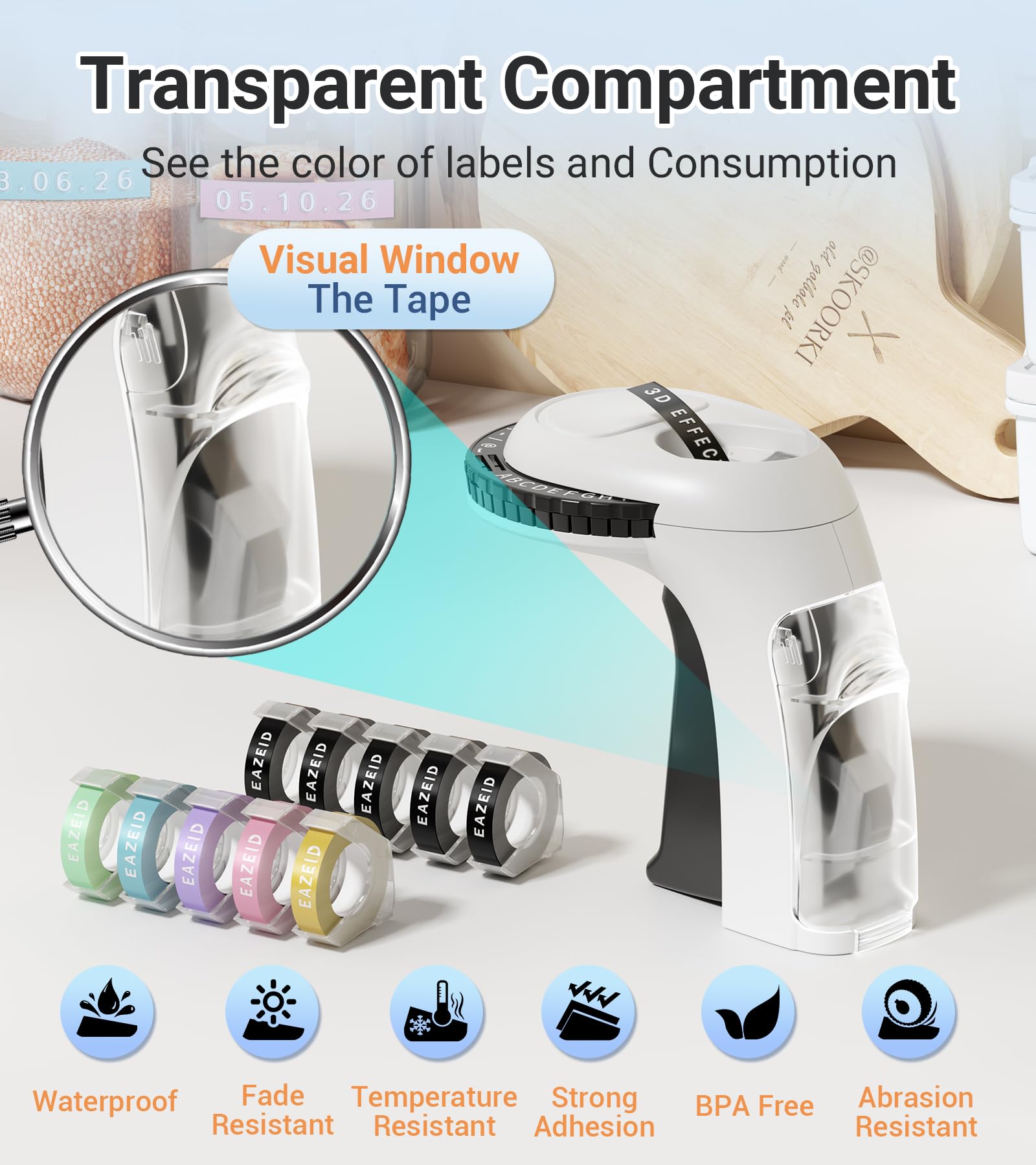 Embossing Label Maker, Vintage Embossed Labeler with 10Roll Color 3D Tapes