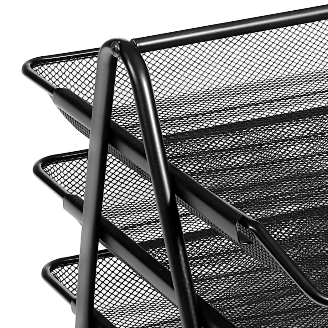 OSCO Black Wiremesh Three Tier Letter Tray | Document Storage | A4 Filing | Paper Organiser |